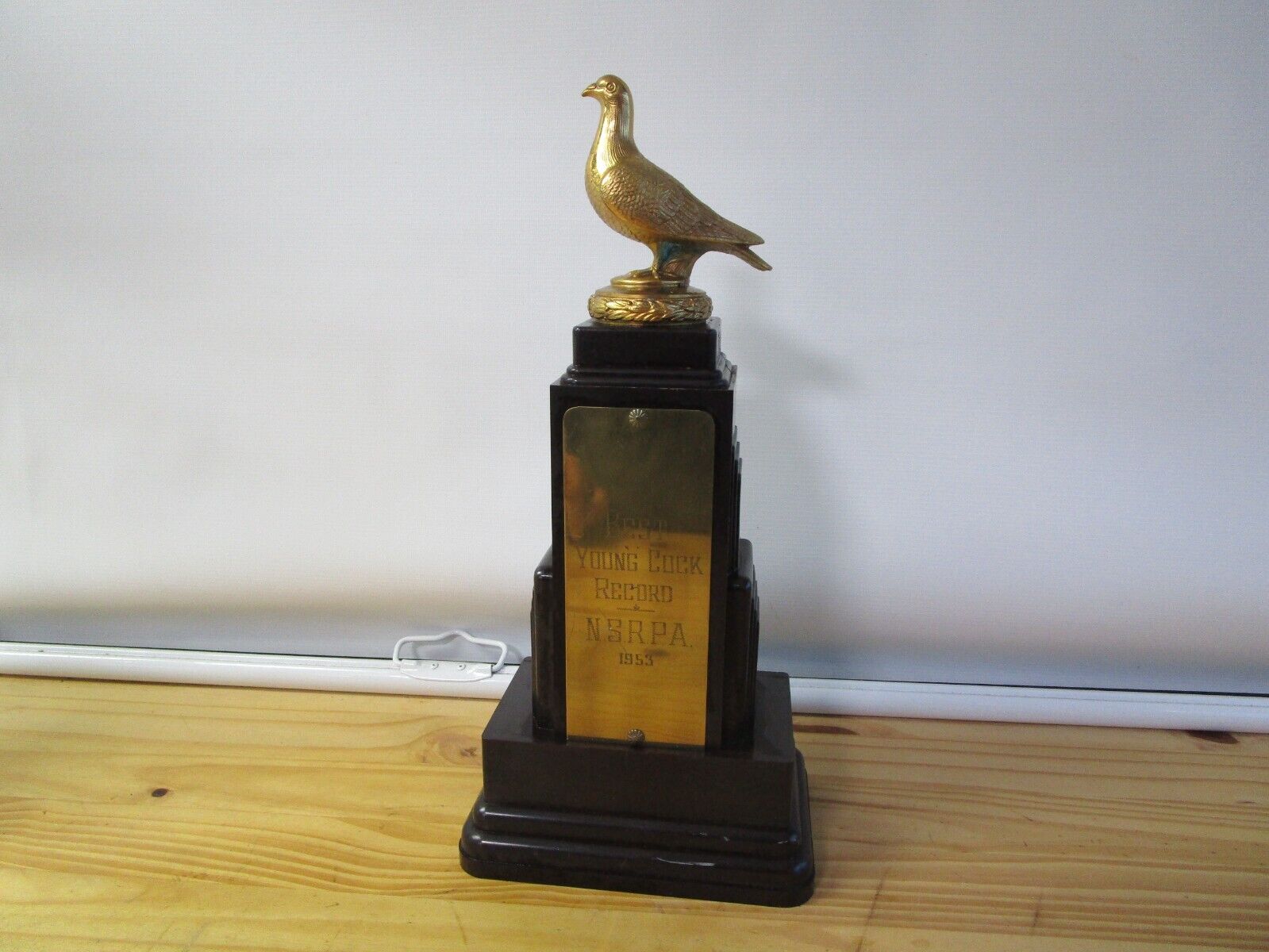 Vintage 1953 Bird Pigeon Rooster Trophy N.S.R.P.A. Best Young Cock Record
