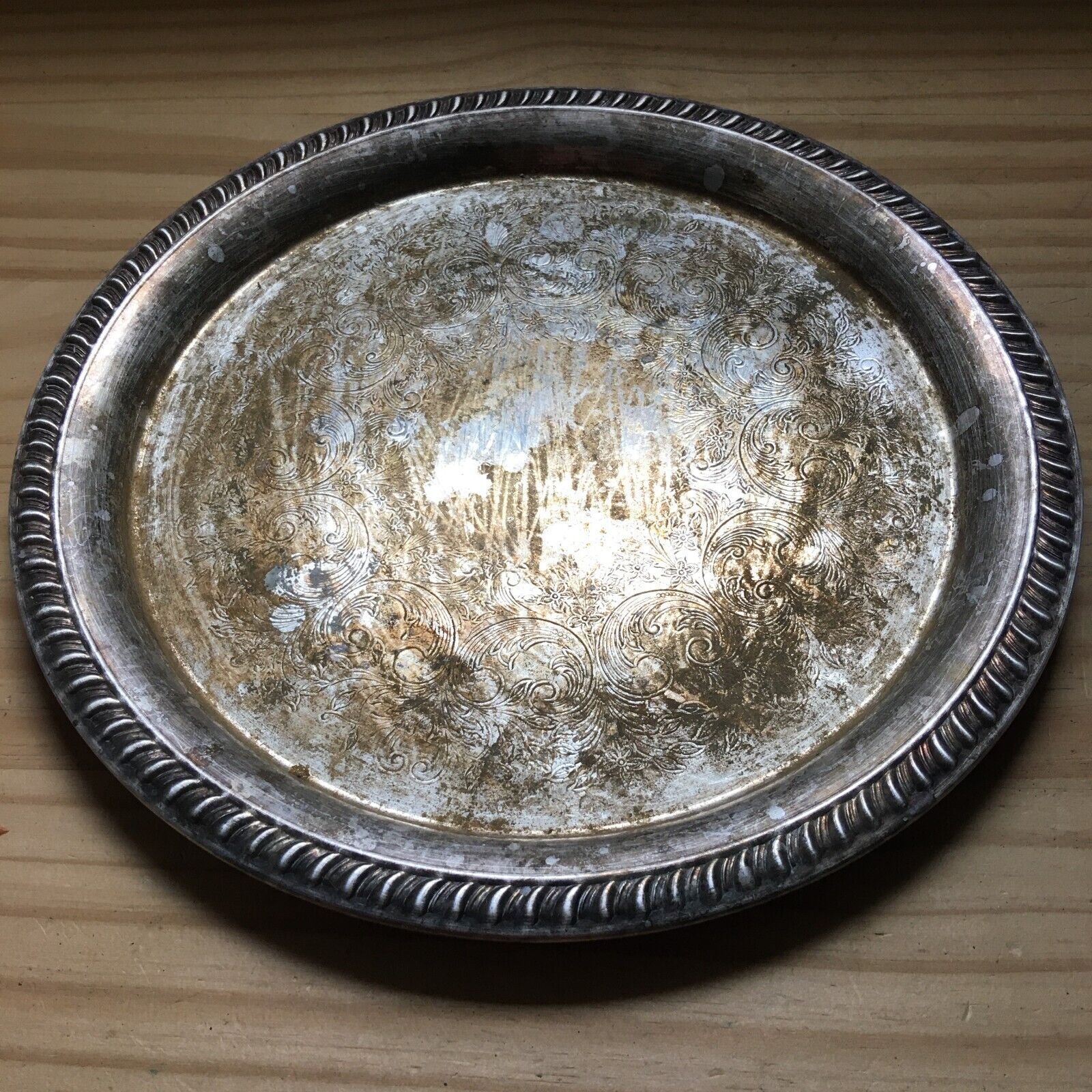 Vintage Sheridan Taunton Round Silver plate Carving Serving Tray Rope Edge 12\