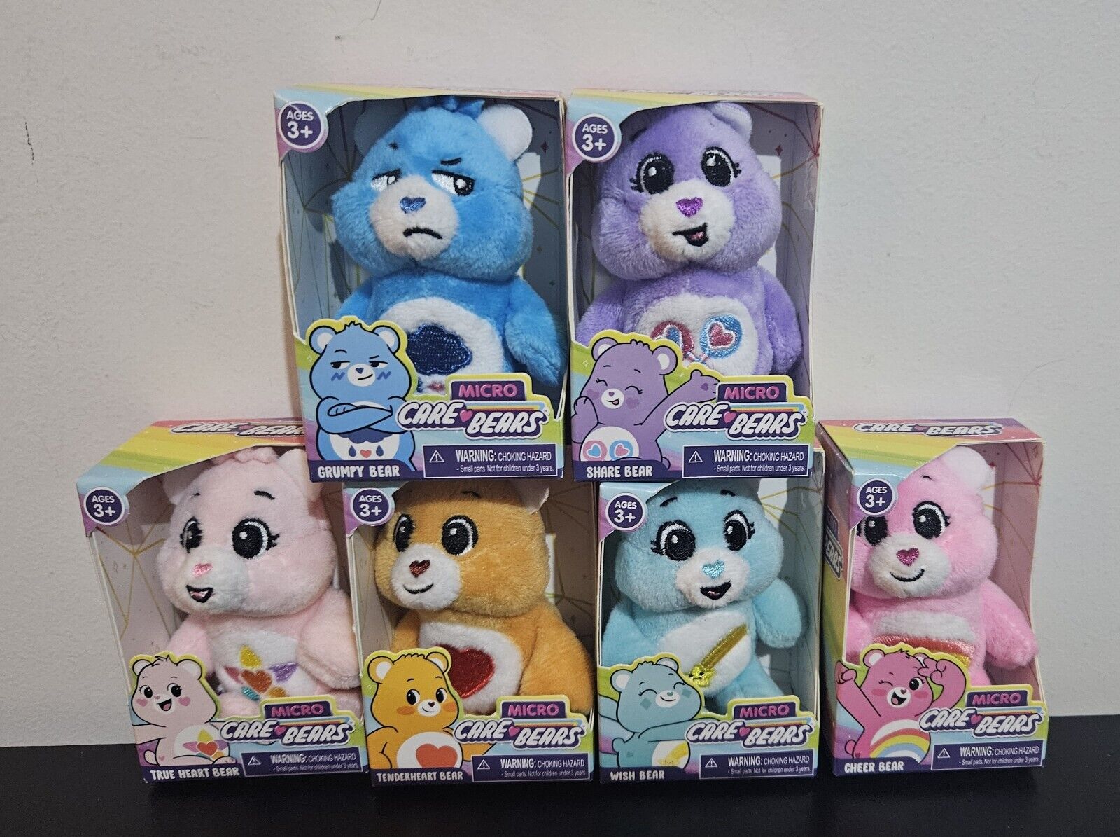 Micro Care Bears 3 Inch Plush ~ Brand New In Box ~ Complete Set of 6