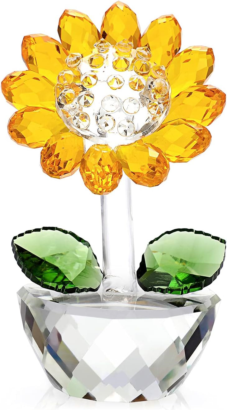 Crystal Sunflower with Bud Glass Sunflower Figurine Collectibles Small