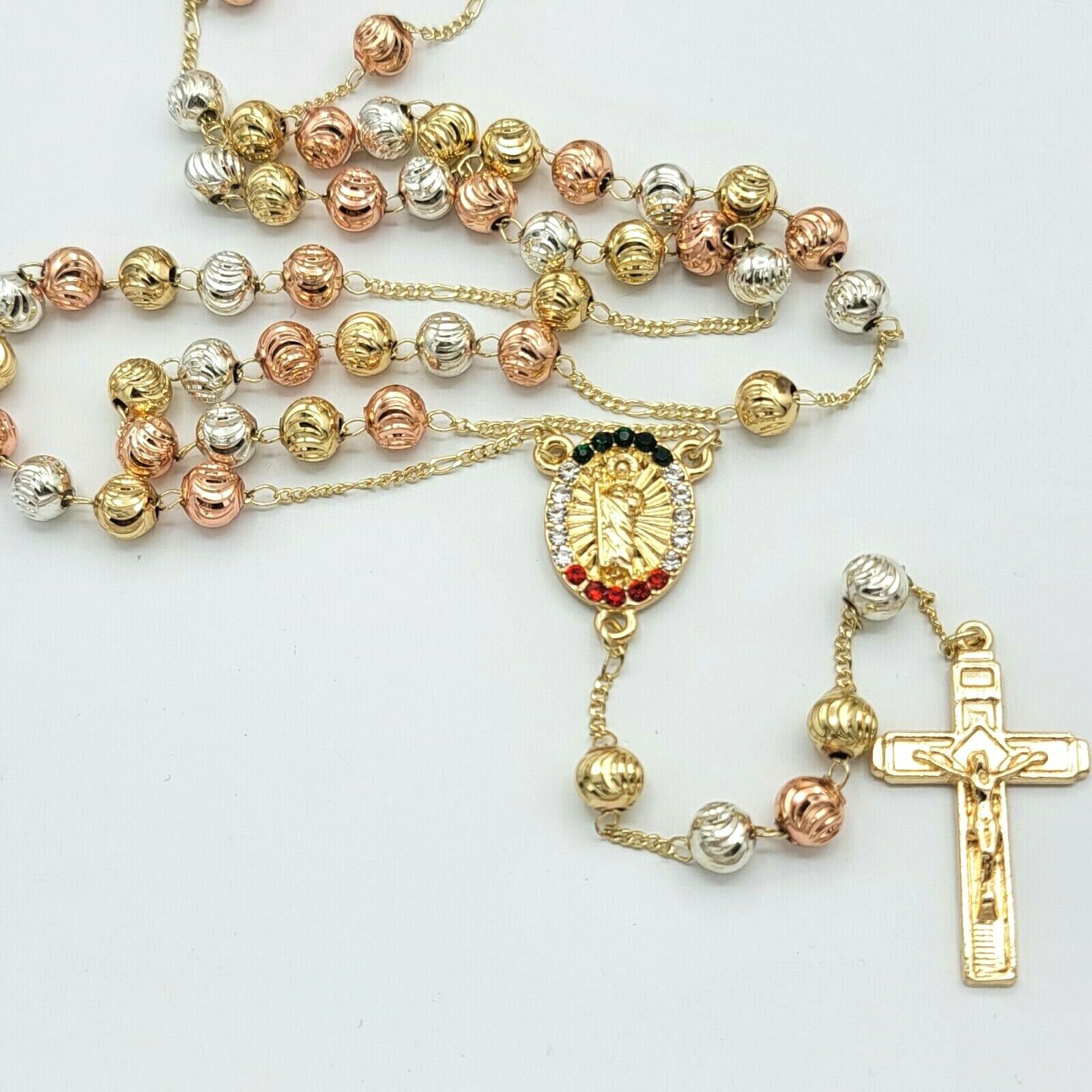 Saint Jude Necklace Rosary Tri Color Gold Plated. Rosario San Judas Oro laminado