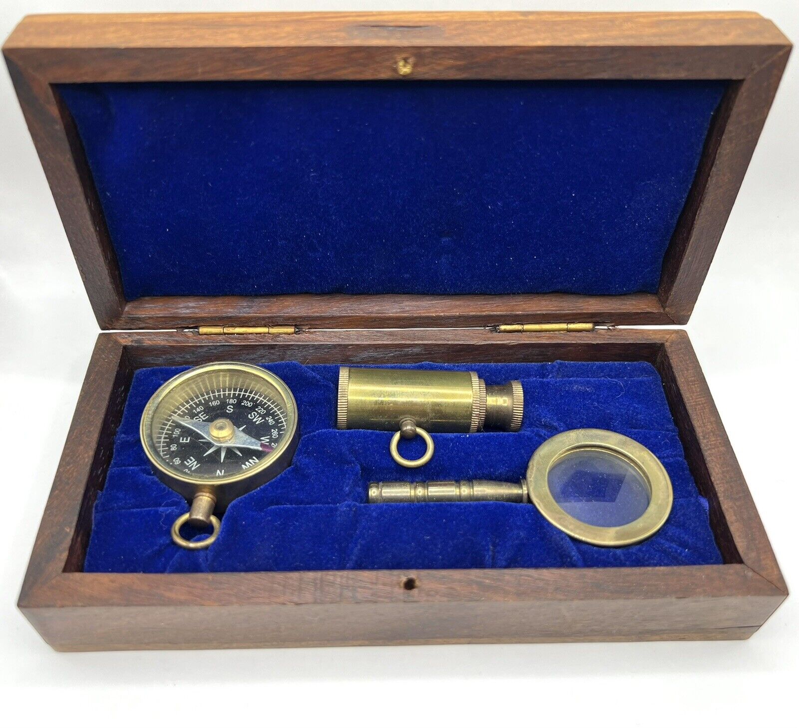 Brass Telescope Compass Magnifying Glass Navigation Boxed Set Surveying Nautical