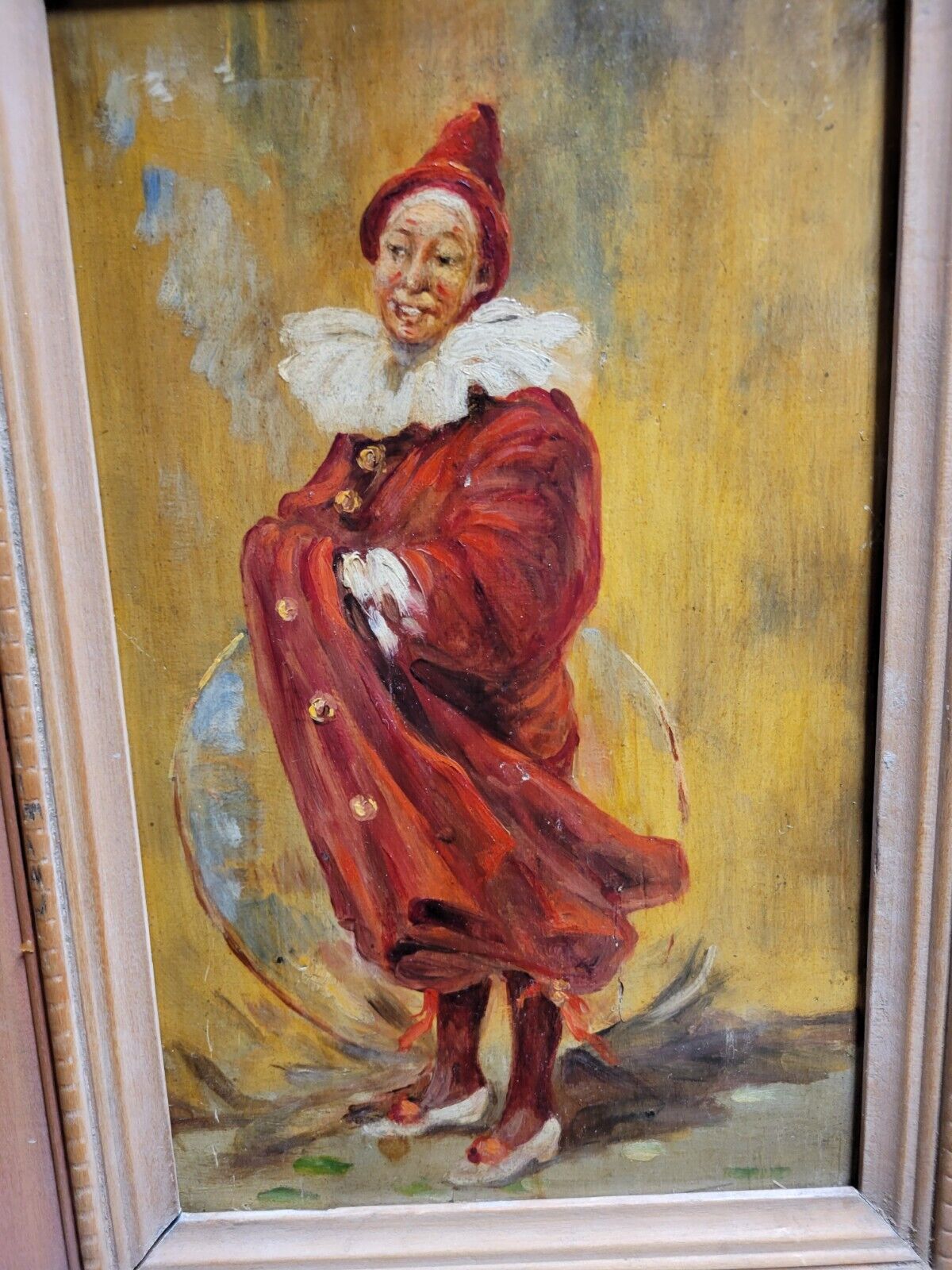 Antique Vintage Mid Century Circus Clown oil Painting 1920s 1930s era French
