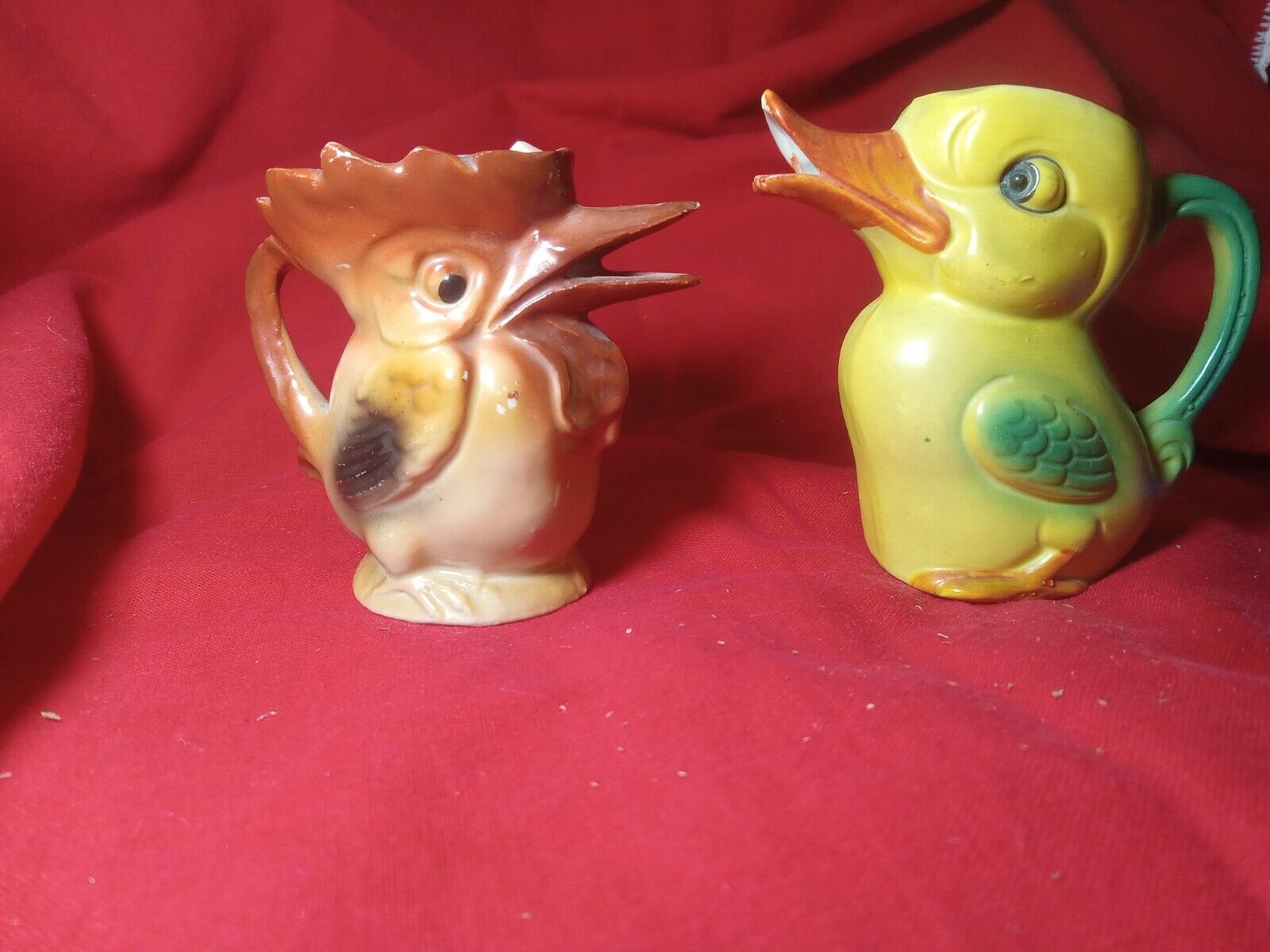 Antique Figural Rooster Creamer Germany And Duck Creamer Germany 