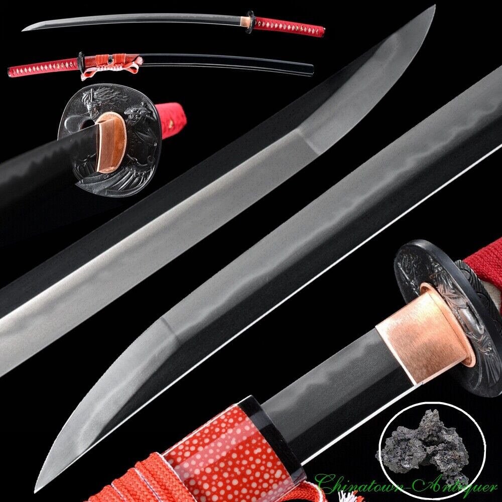 Tamahagane Steel Long Kissaki Blade w Clay Tempered Japanese Katana Sword #1372