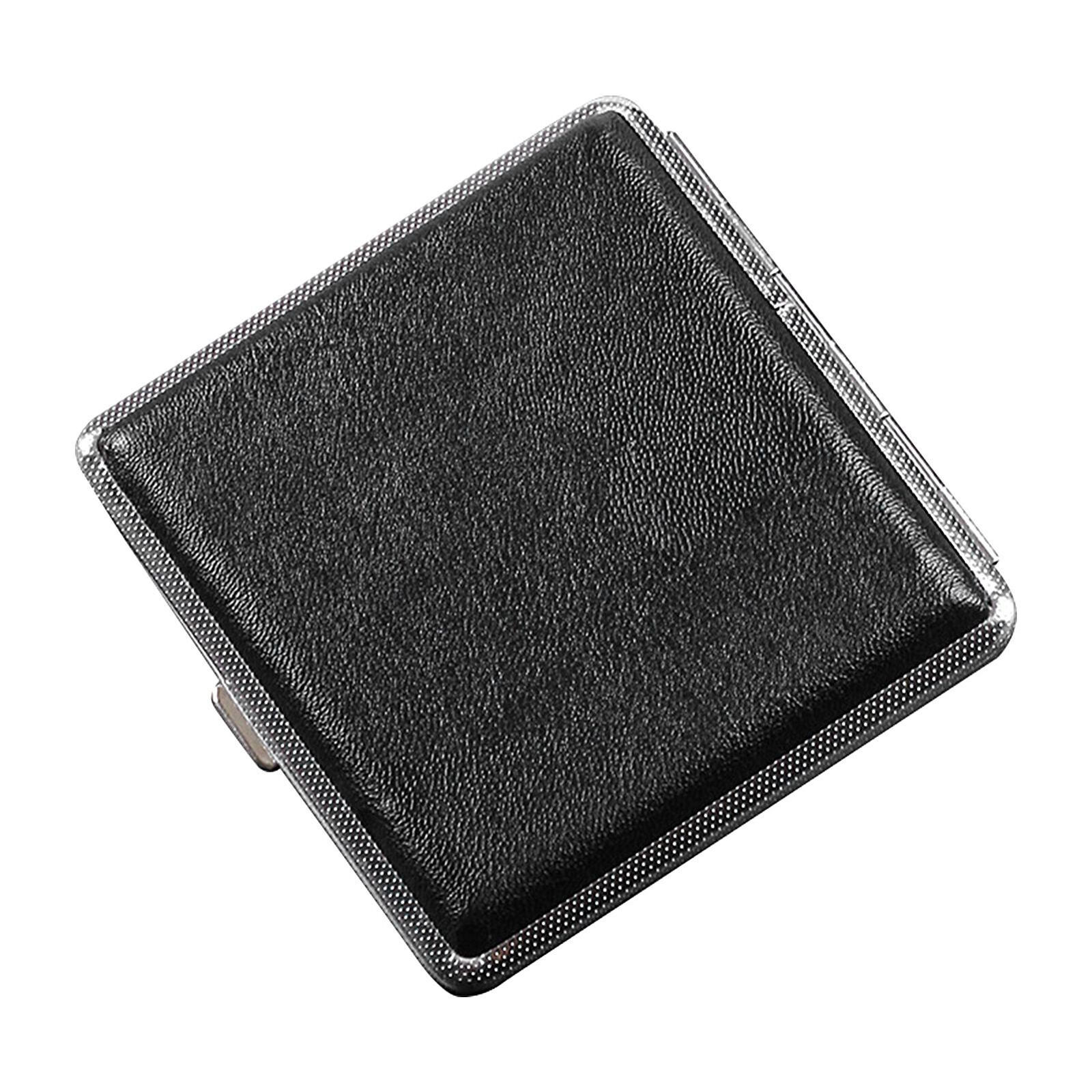 Pocket Cigarette Case Holder Pocket Box Stainless Steel + Black PU Leather