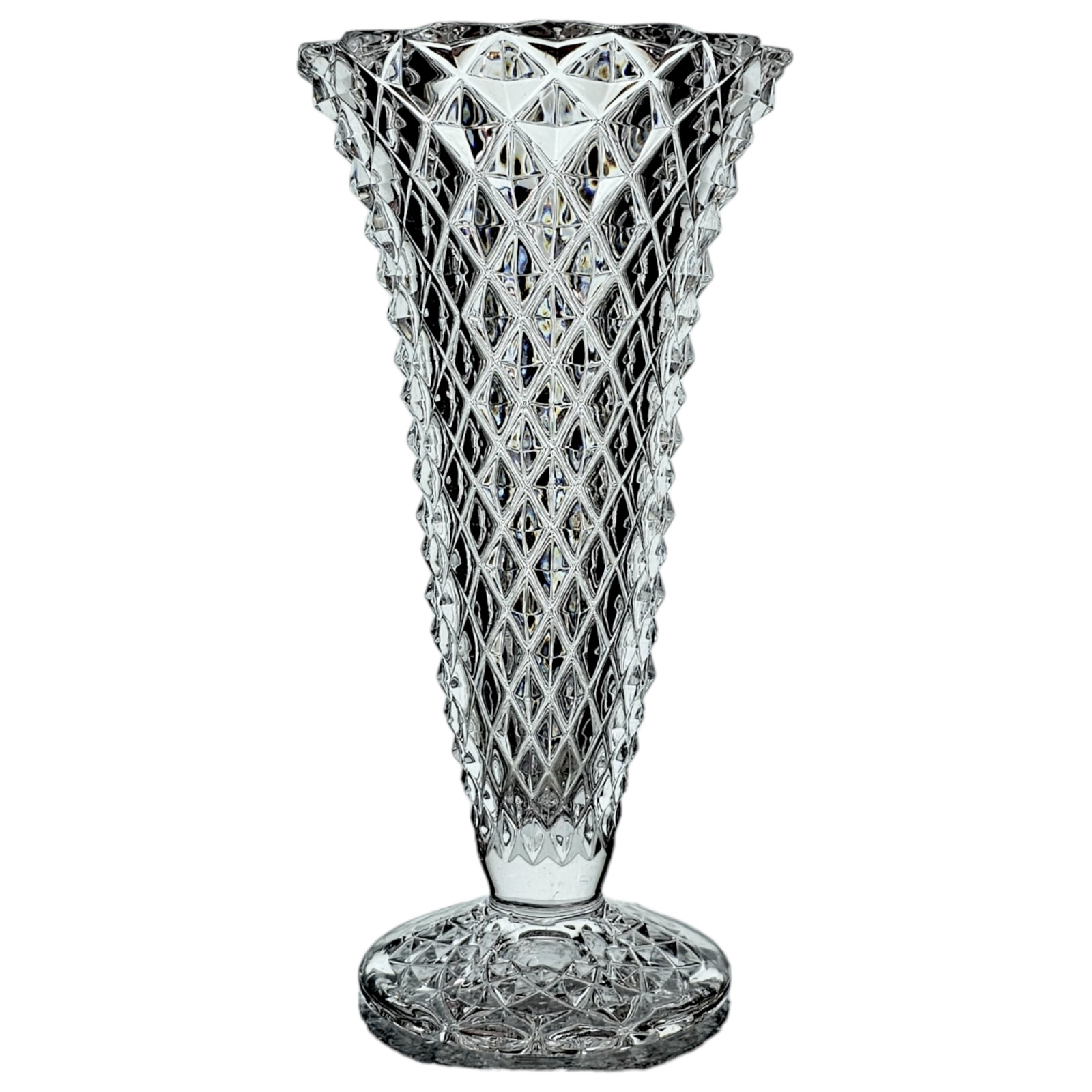 Imperial Diamond Vase Cut Glass Lead Crystal Trumpet Vase 8.25\