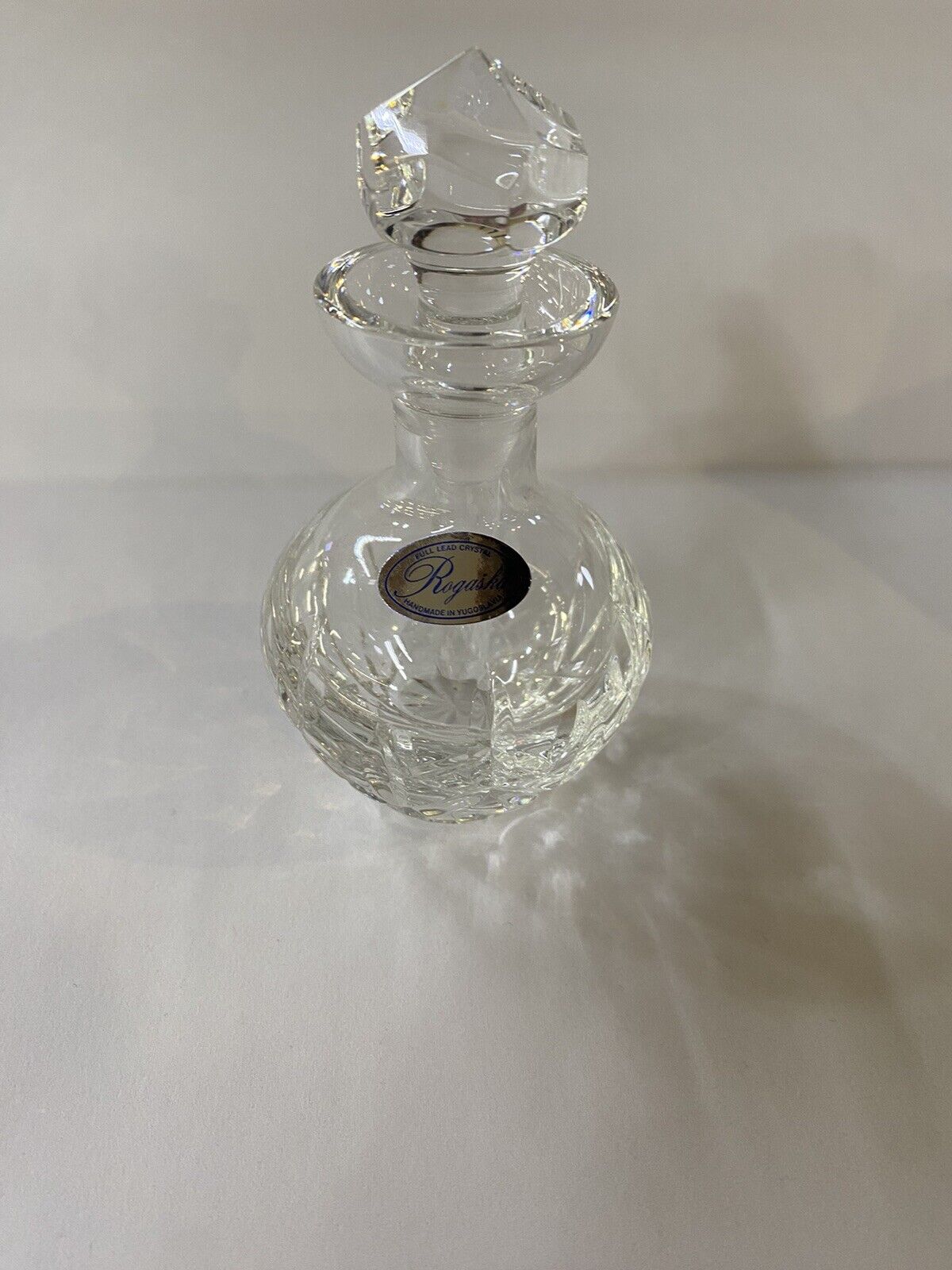 MILLER ROGASKA Crystal Perfume Bottle w Stopper And Box Clear Handmade