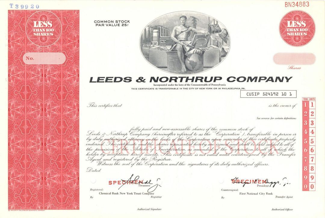 Leeds and Northrup Co. - 1903 Specimen Stock Certificate - Specimen Stocks & Bon