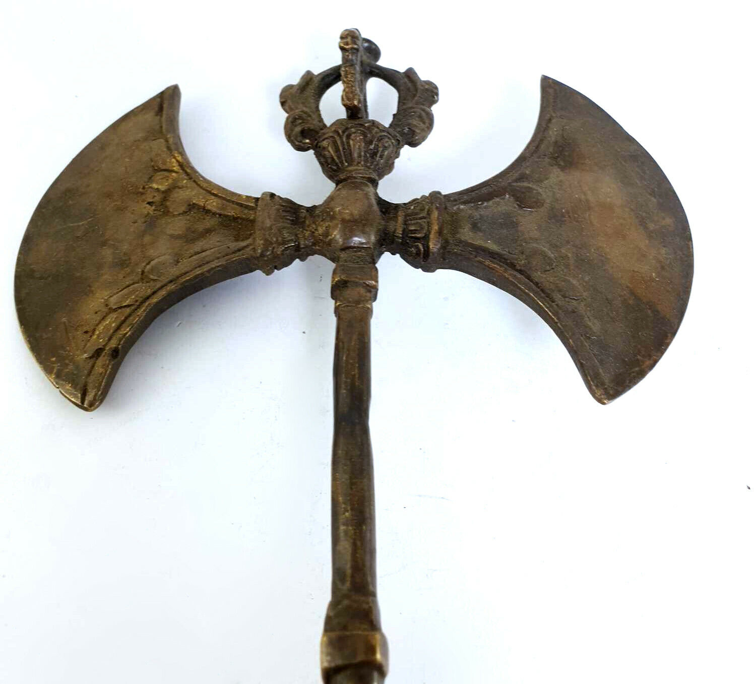 Aged Tibetan Brass Buddhist Ritual Double Axe Nepal Old Vintage Antique Finish 