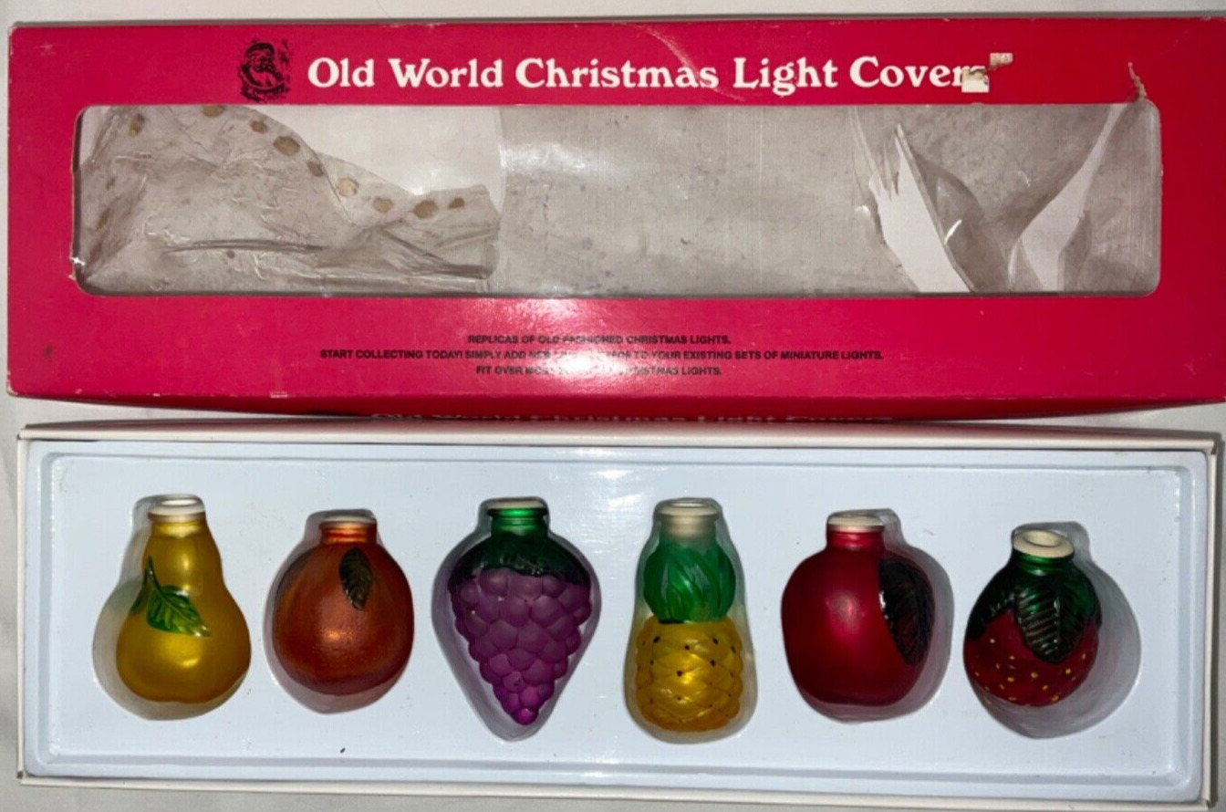 Vtg Old World Christmas Light Covers Fruit Pear Grape Apple Orange Pineapple A3