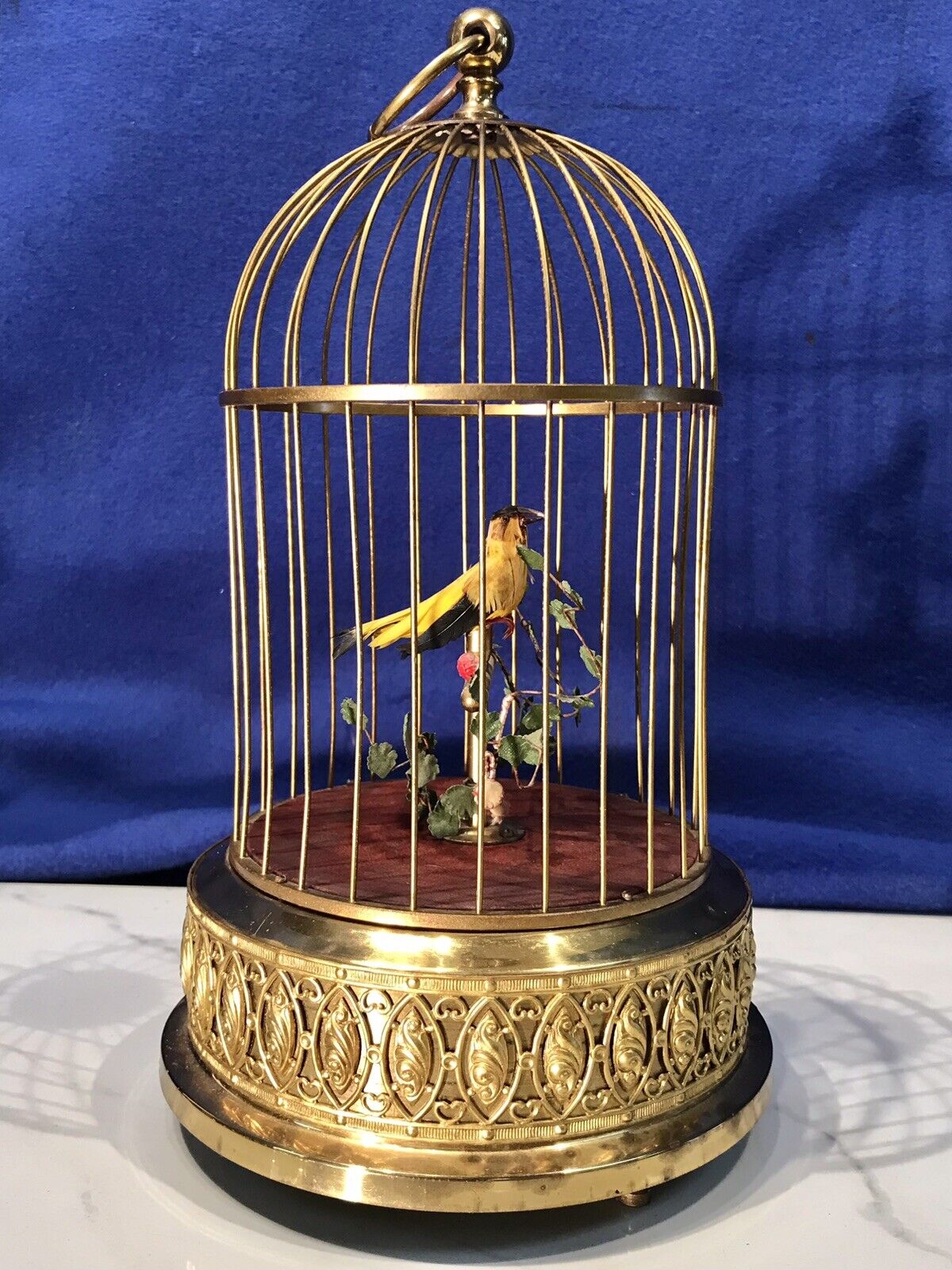 Vintage Germany Brass Cage Singing Automaton Birds Music Box,Key Wound