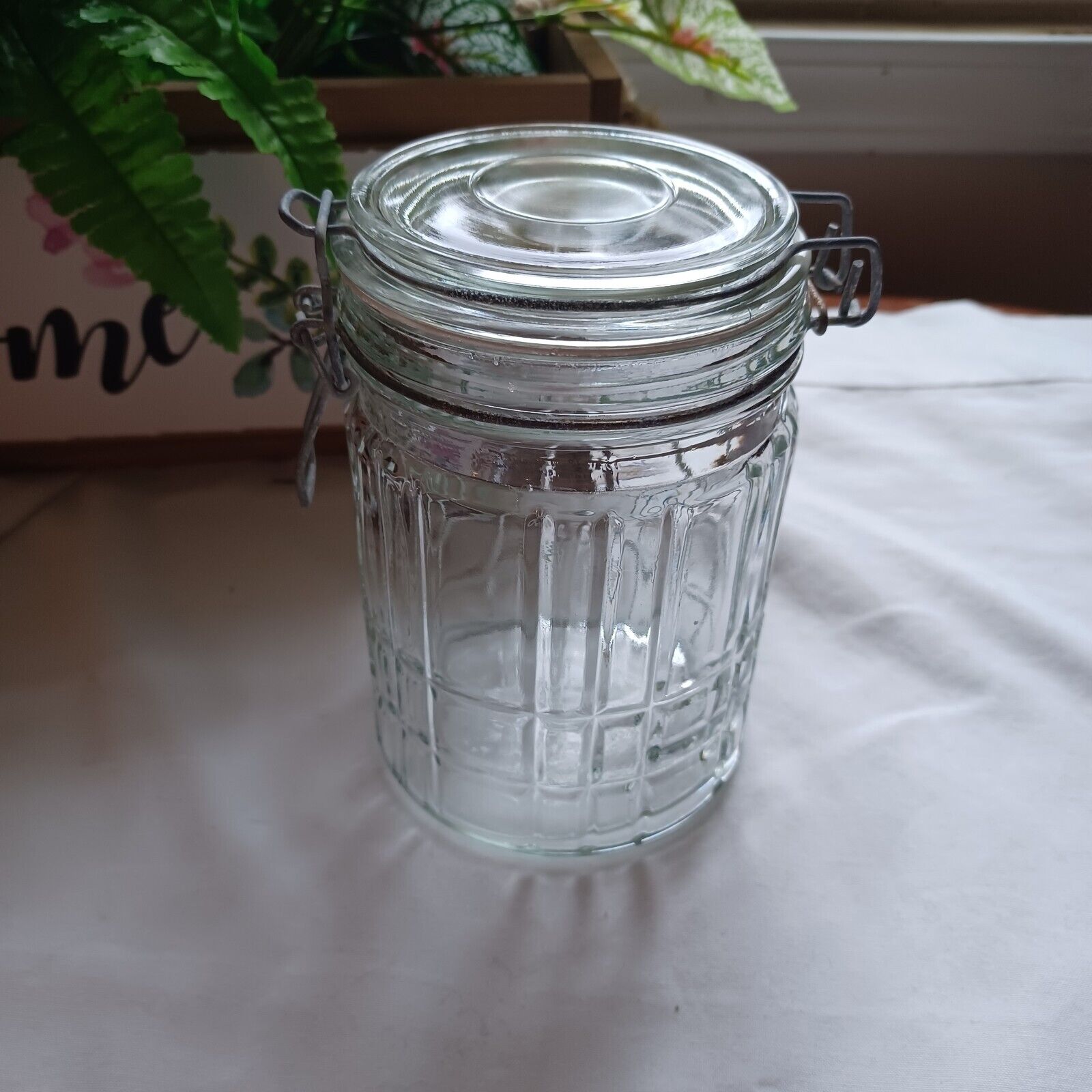 Vintage Hinged Lid Clamp Airtight Sealed Glass Jar Food Storage Canister 