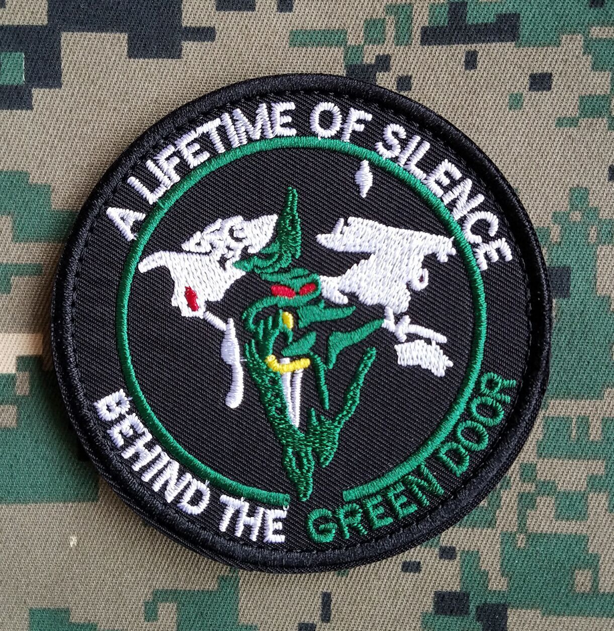 A LIFETIME OF SILENCE BEHIND THE GREEN DOOR TACTICAL EMBROIDERED HOOK PATCH *01