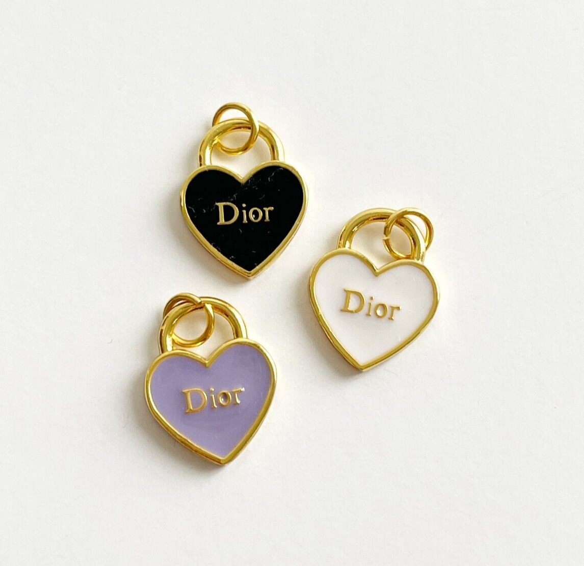 Dior Gold Metal Zipperpull Button Heart Pendant NEW | Bundle of 3