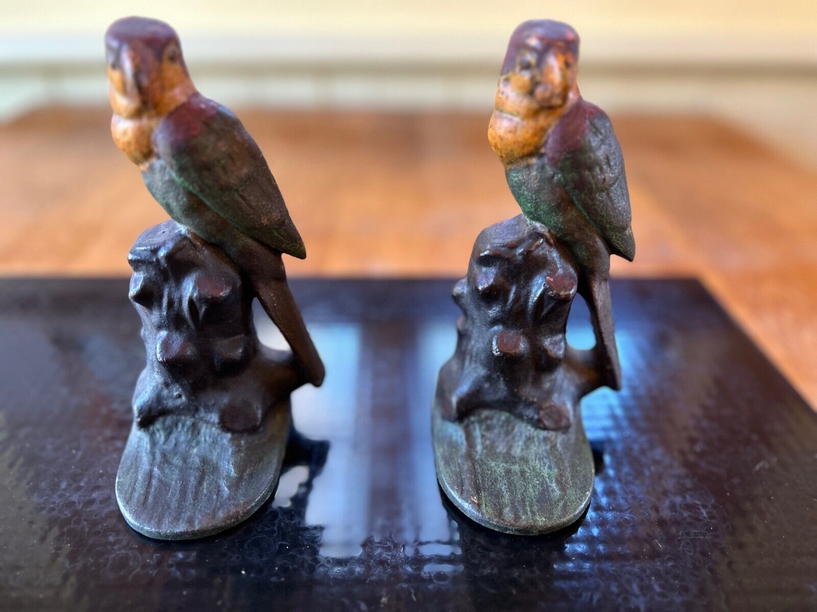 Vintage Cast Iron Parrot Bookends GREAT PATINA