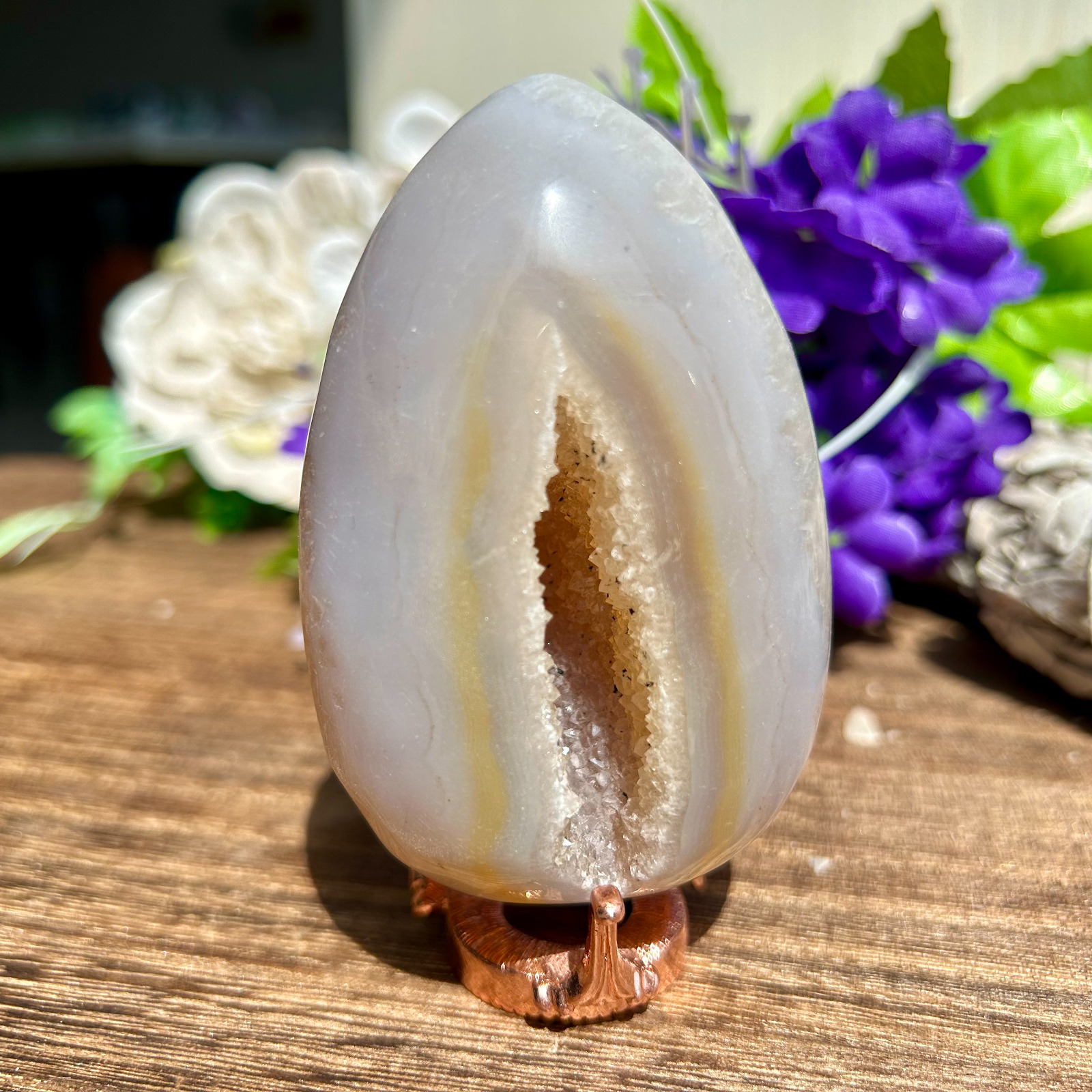 Natural Polished Agate Egg Quartz Crystal Geode Home Decor Stone Healing