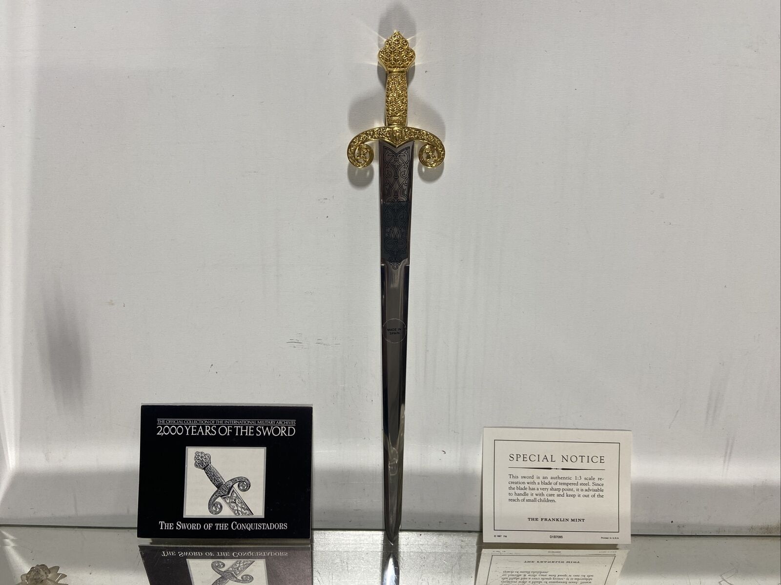 Franklin Mint 1:3 Scale of The Sword Of The Conquistadors Tempered Steel W/Gold