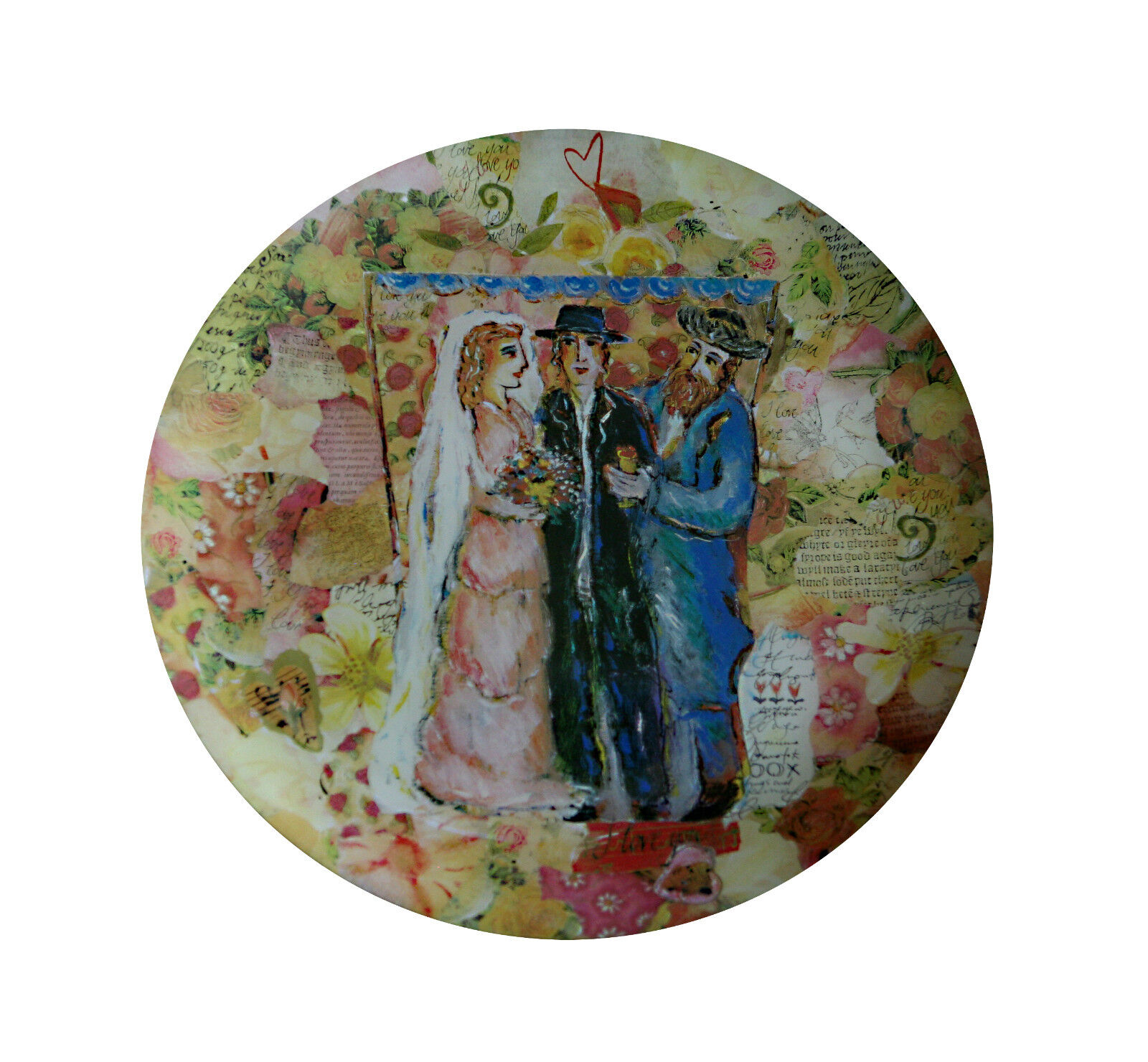 Wedding Plate Bride Groom and Rabbi Under The Chuppah Flowers USA By Piatti *