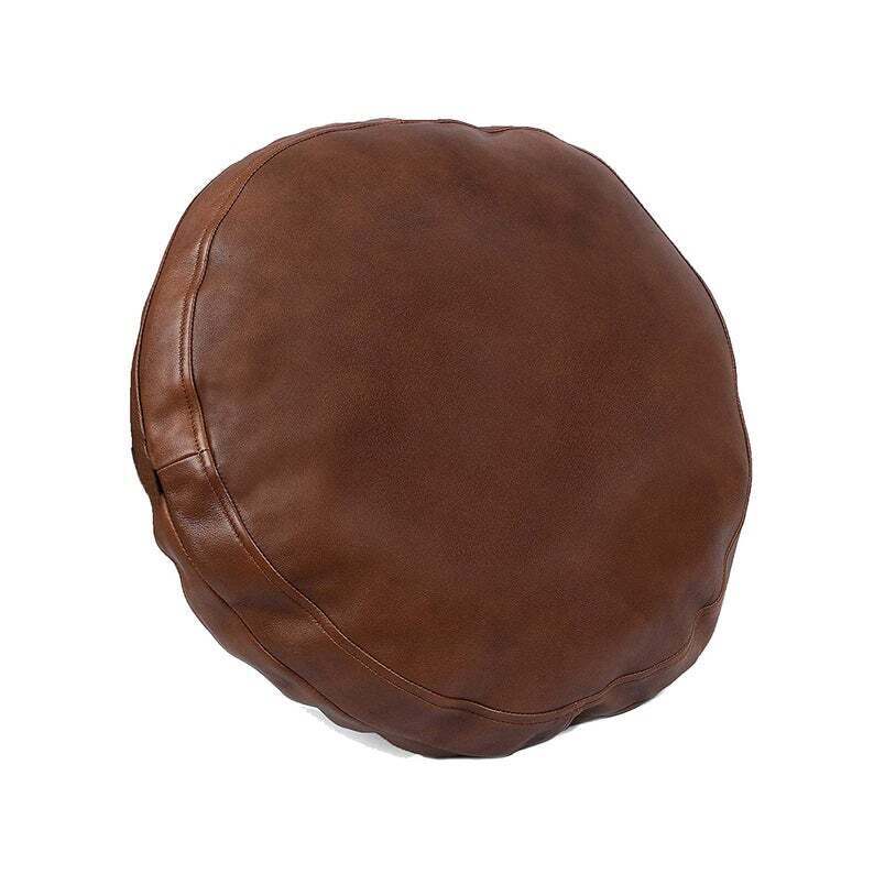 Leather Cover Pillow Round Cushion Case Genuine Home Throw Dcor Living Tan Antic
