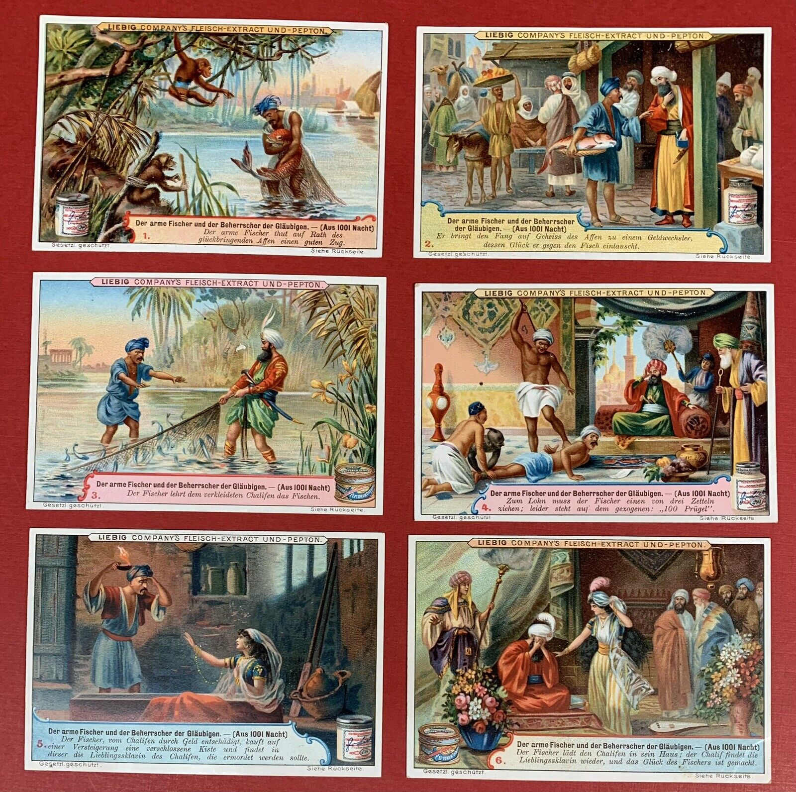 The Poor Fisherman, Liebig Company\'s Meat Extract, Set of 6 Early Trade Cards