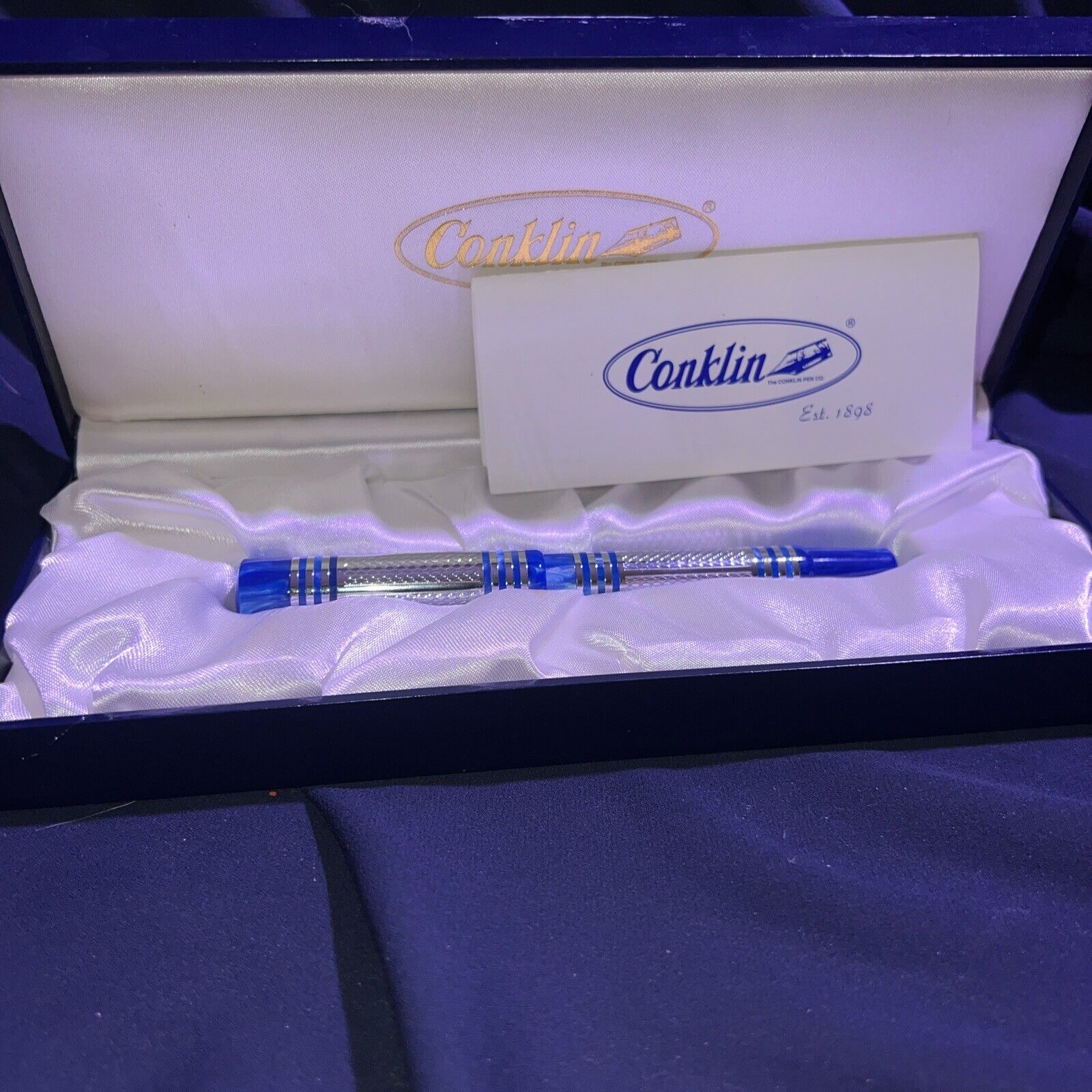 Conklin Herringbone Signature Rollerball Pen Blue And Silver in Orignal Box  