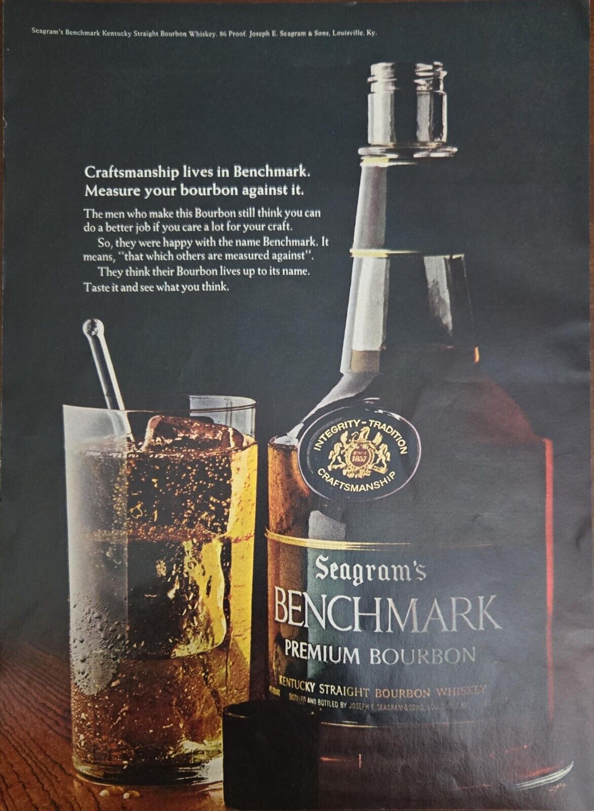 Seagram’s Benchmark bourbon 1969 original vintage ad retro print liquor