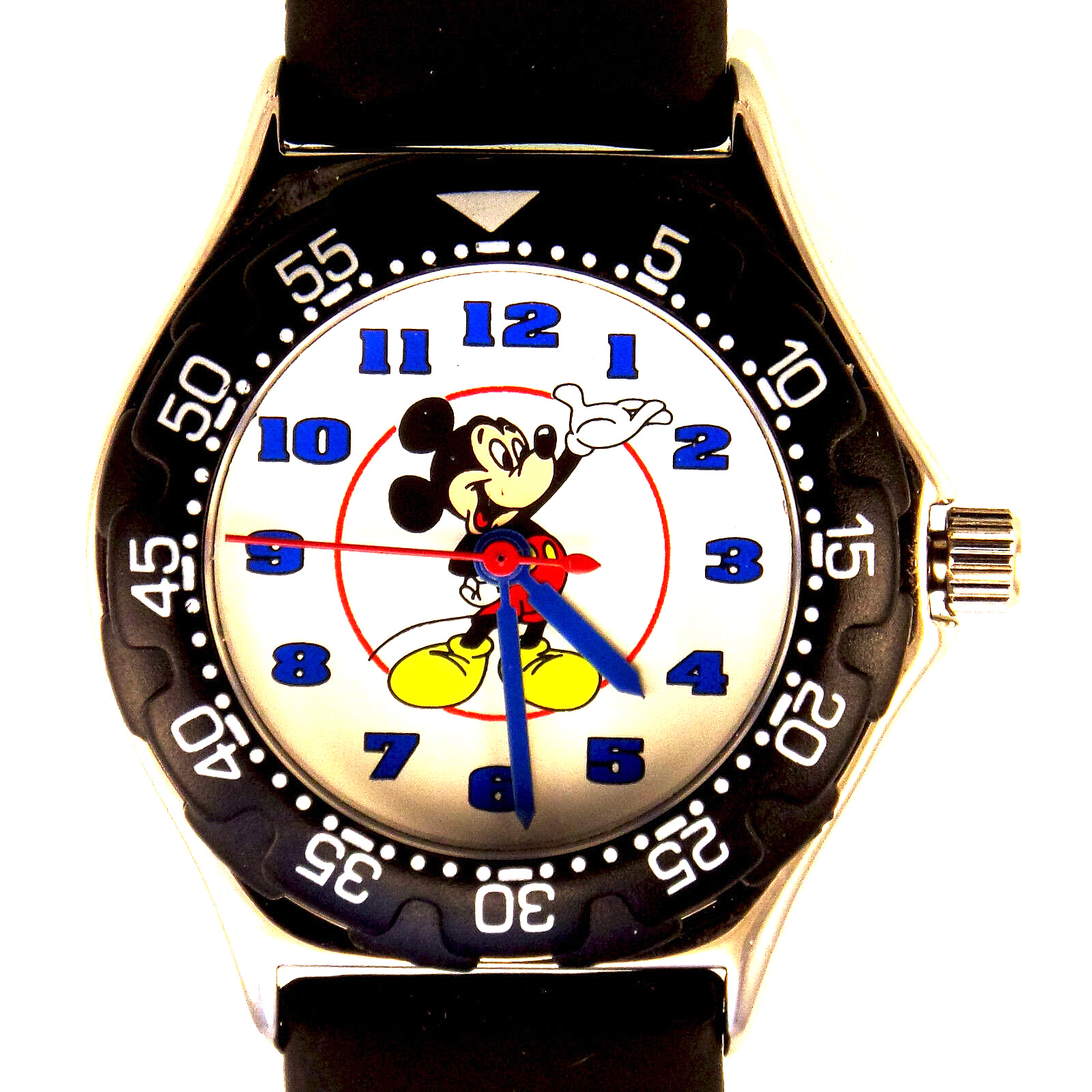 Mickey Mouse Disney Time Works Fossil Watch Easy Read Number Dial Diver Look $89