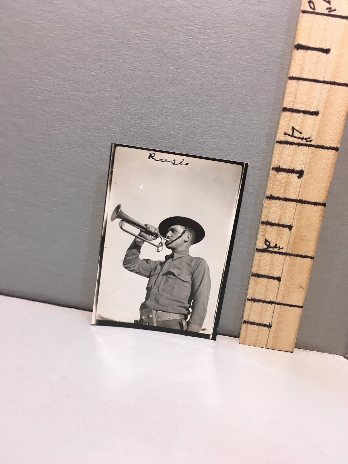 Vintage Photo WW11 Era Soldier Bugle Boy b