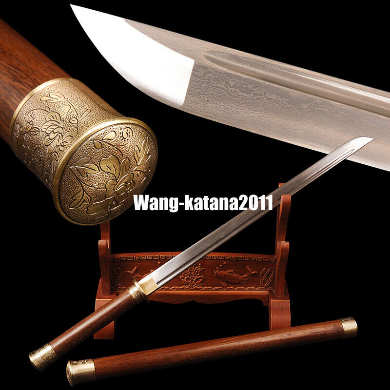 30''Damascus Folded Steel Chinese Tang Dynasty Dao Rosewood Sharp Straight Sword