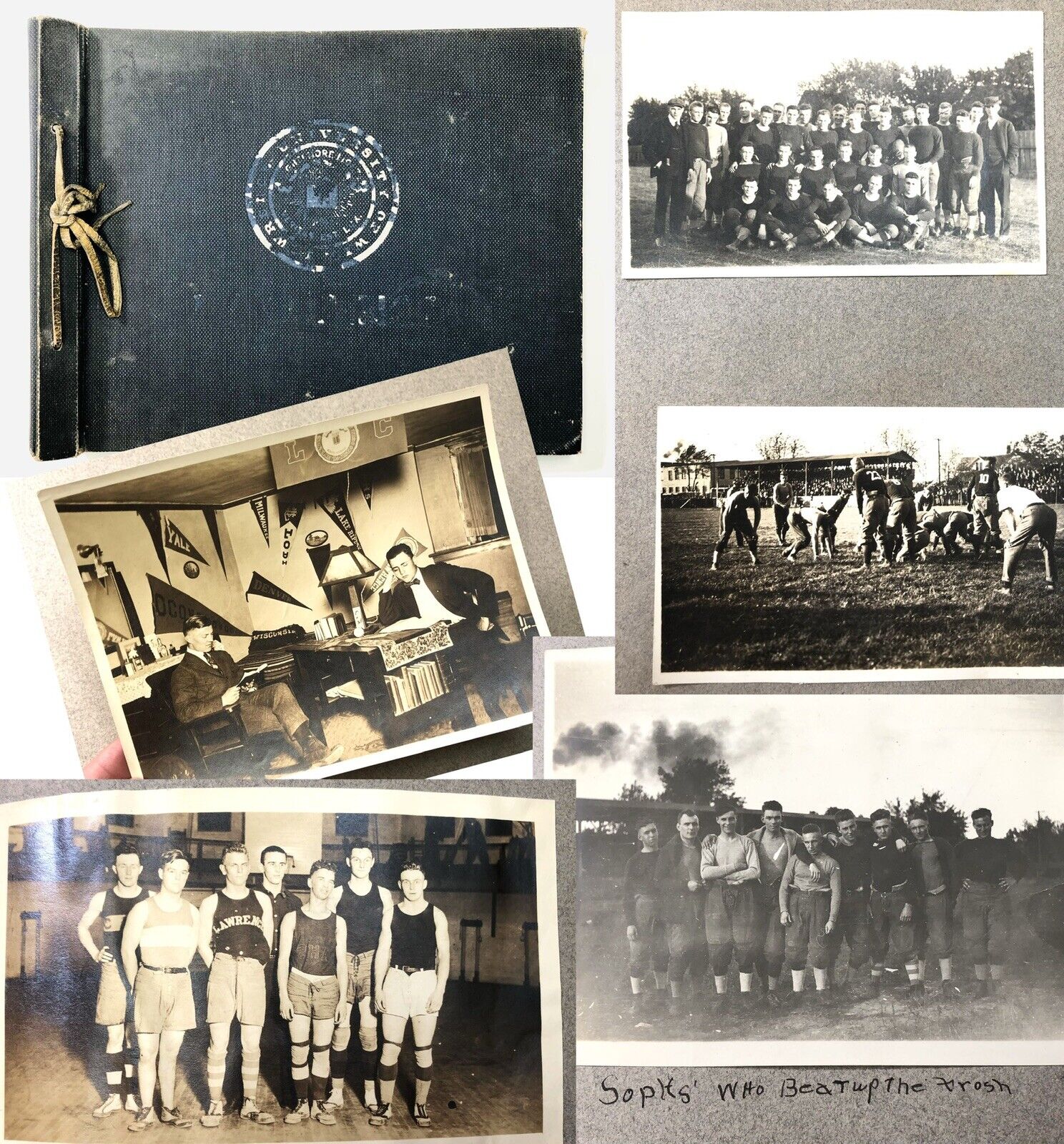 Antique 1916 LAWRENCE COLLEGE Appleton Wi Scrapbook FOOTBALL SPORTS PHOTOS RARE