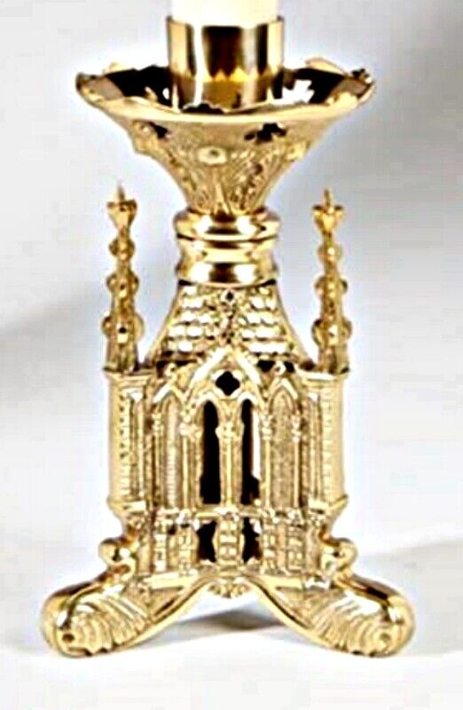 San Pietro Ornate Brass Altar Candlestick Holder for Church, 8 3/4 In N.G.