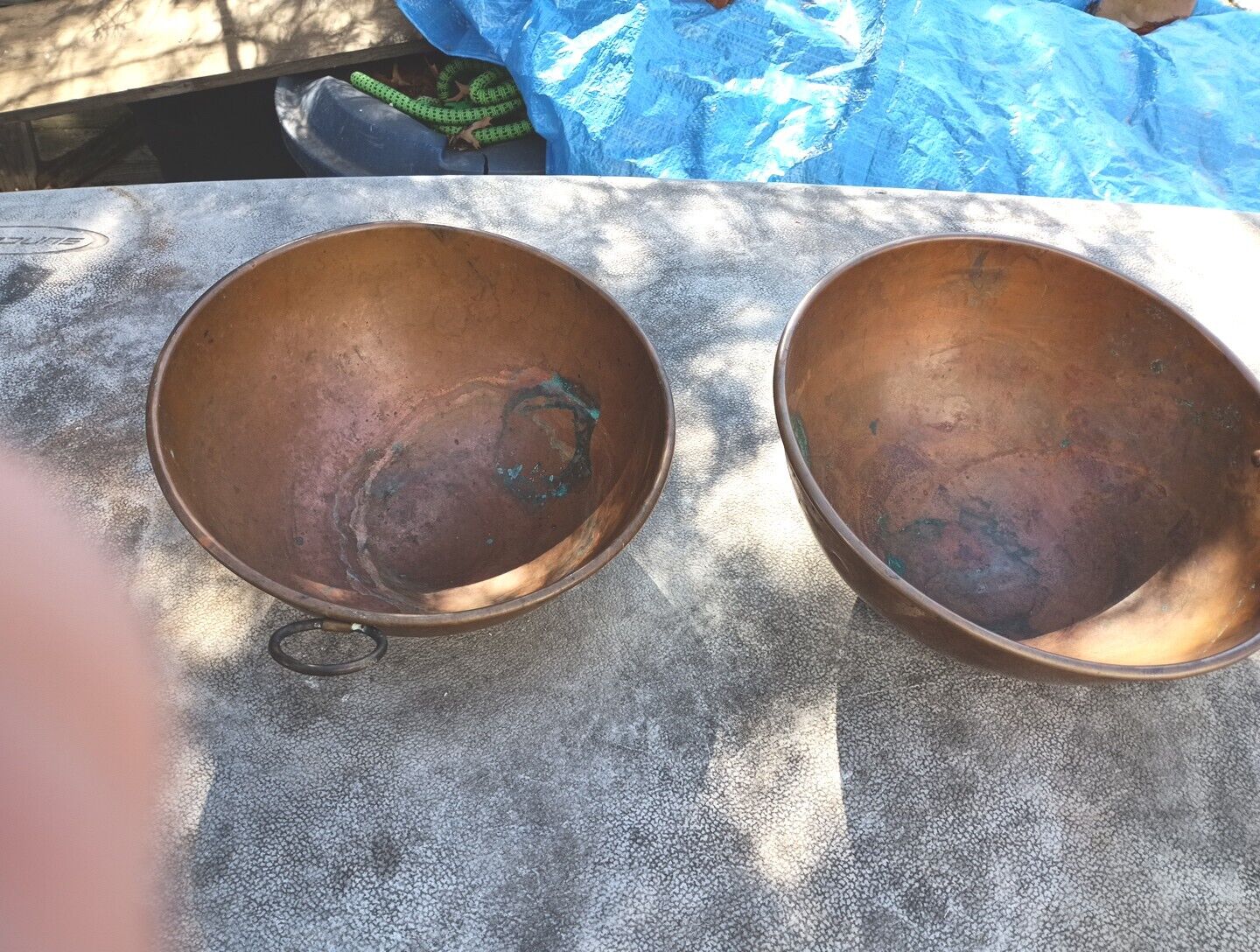 Two Fine Vintage Copper Mixing Bowl Brass Ring Hang 10-1/2\
