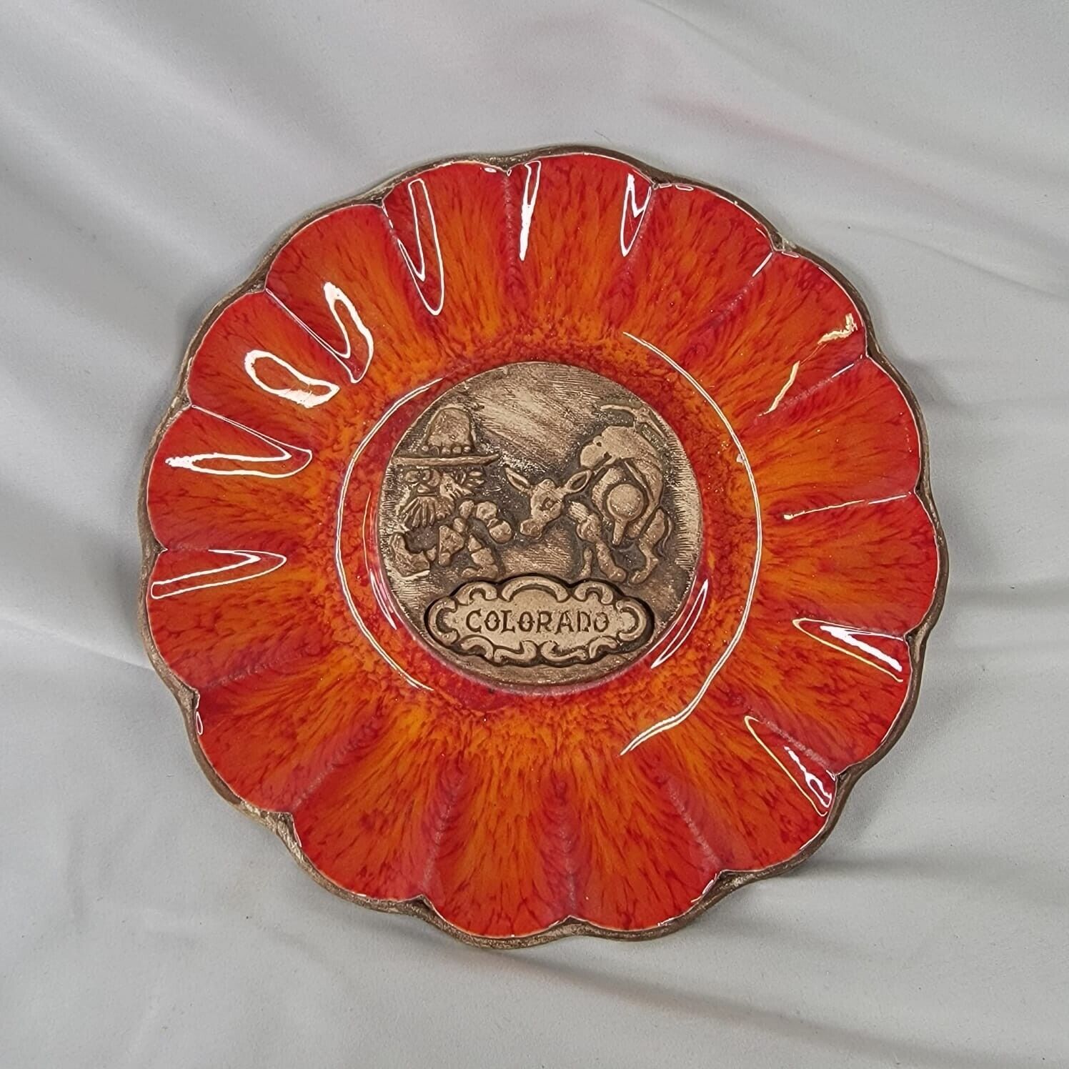 Vintage MCM Treasure Craft Orange Ashtray Trinket Dish Colorado Made in USA 8\