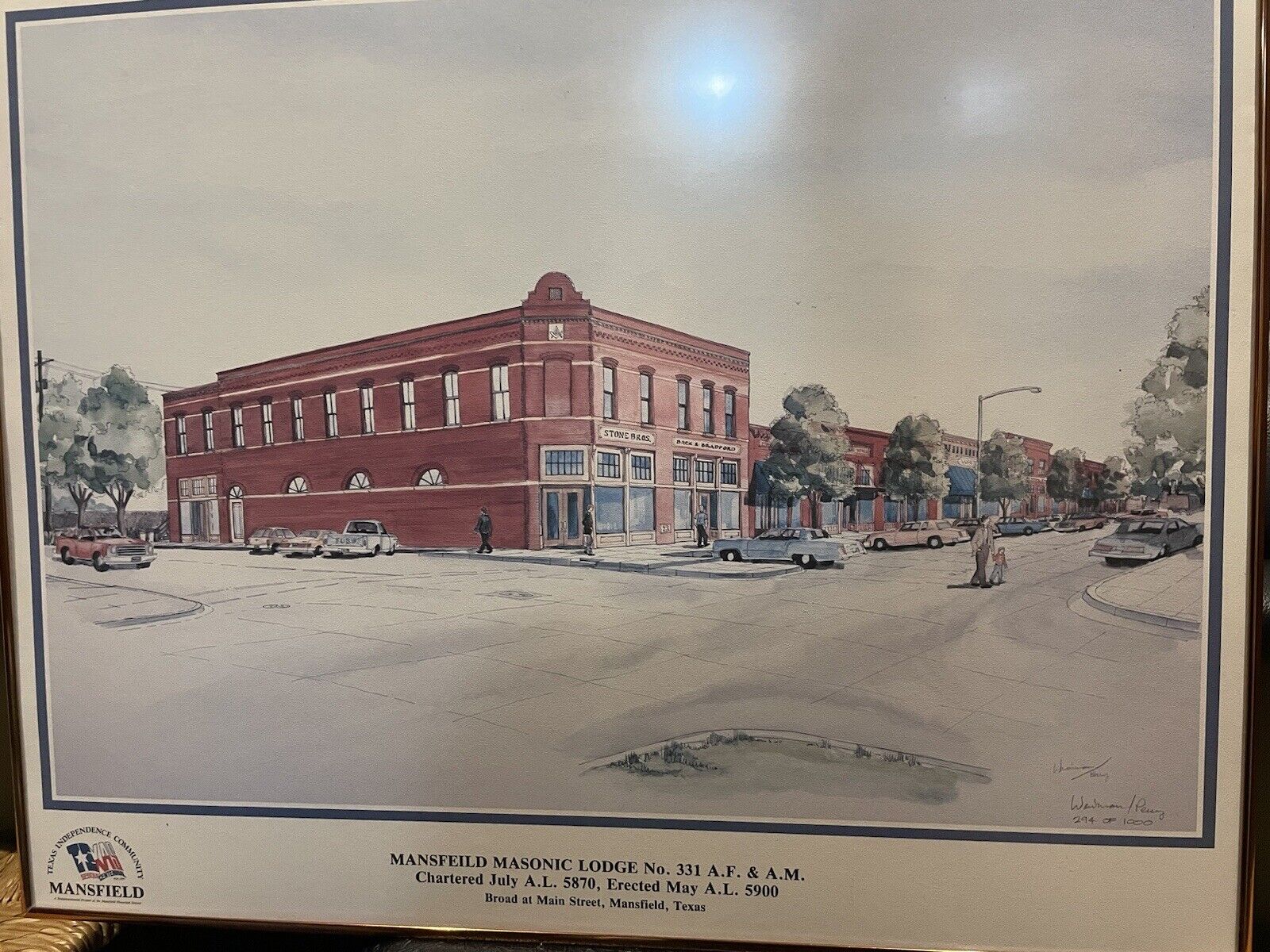 Mansfield Texas Masonic Lodge No331 Building Art Framed, Limited Ed. 294/1000