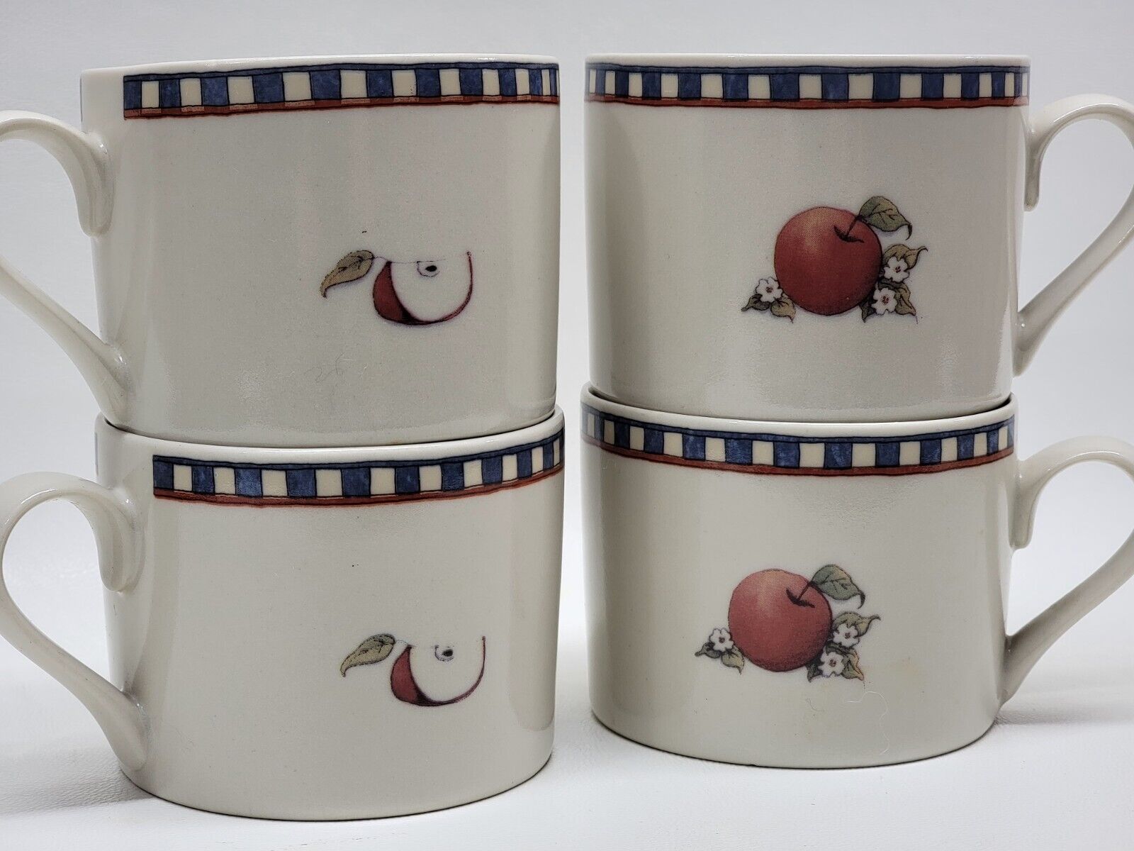 Vtg Susan Winget International Tableworks Apple Basket 6oz Coffee Mugs Set Of 4