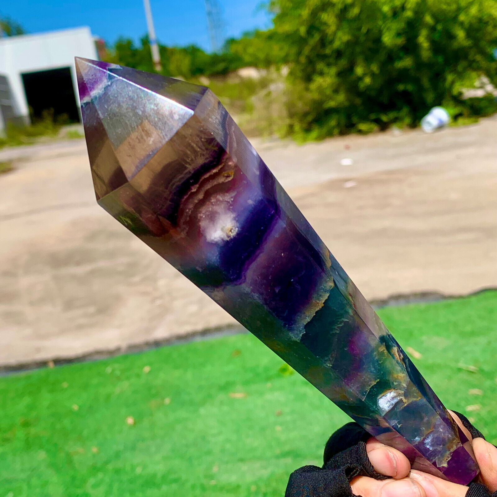 376G Top grade natural rainbow fluorite scepter Crystal healing