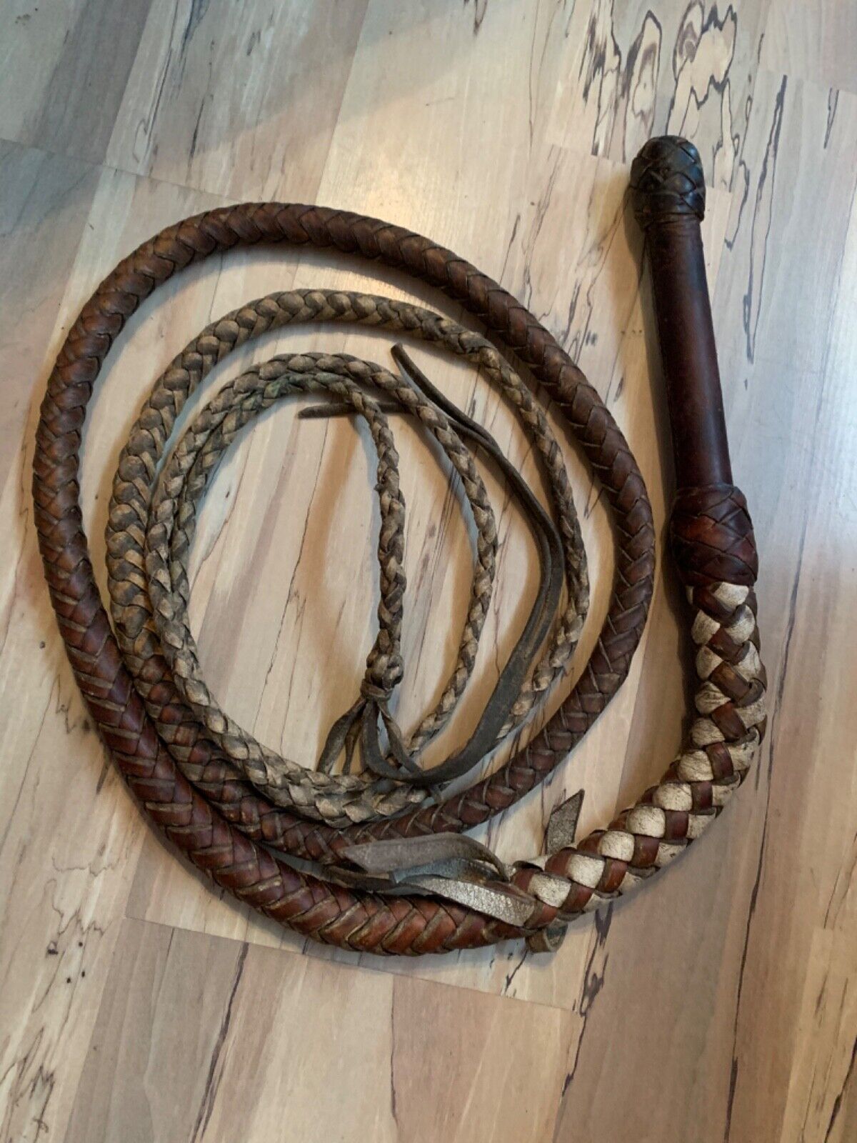 Vintage Leather Bound Swivel-Handle Bull Whip J.M. Bucheimer 10 ft. Bullwhip