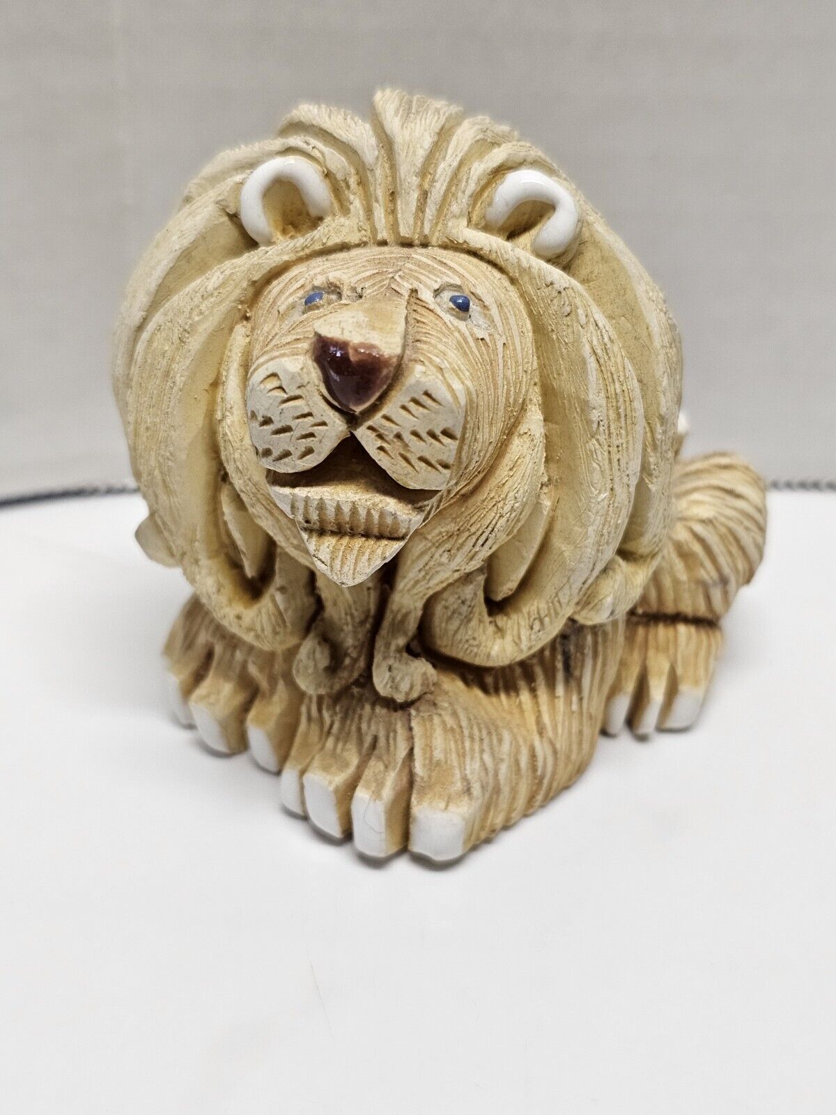 Vintage Artesania Rinconada Lion Hand Carved Clay Figurine Retired Uruguay SH