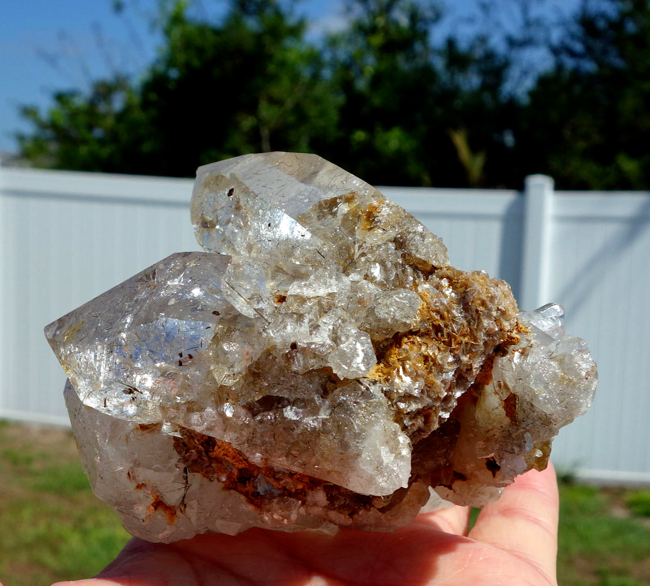 RUTILES GALORE in Clear Quartz Crystal Points an Elestial Cluster For Sale