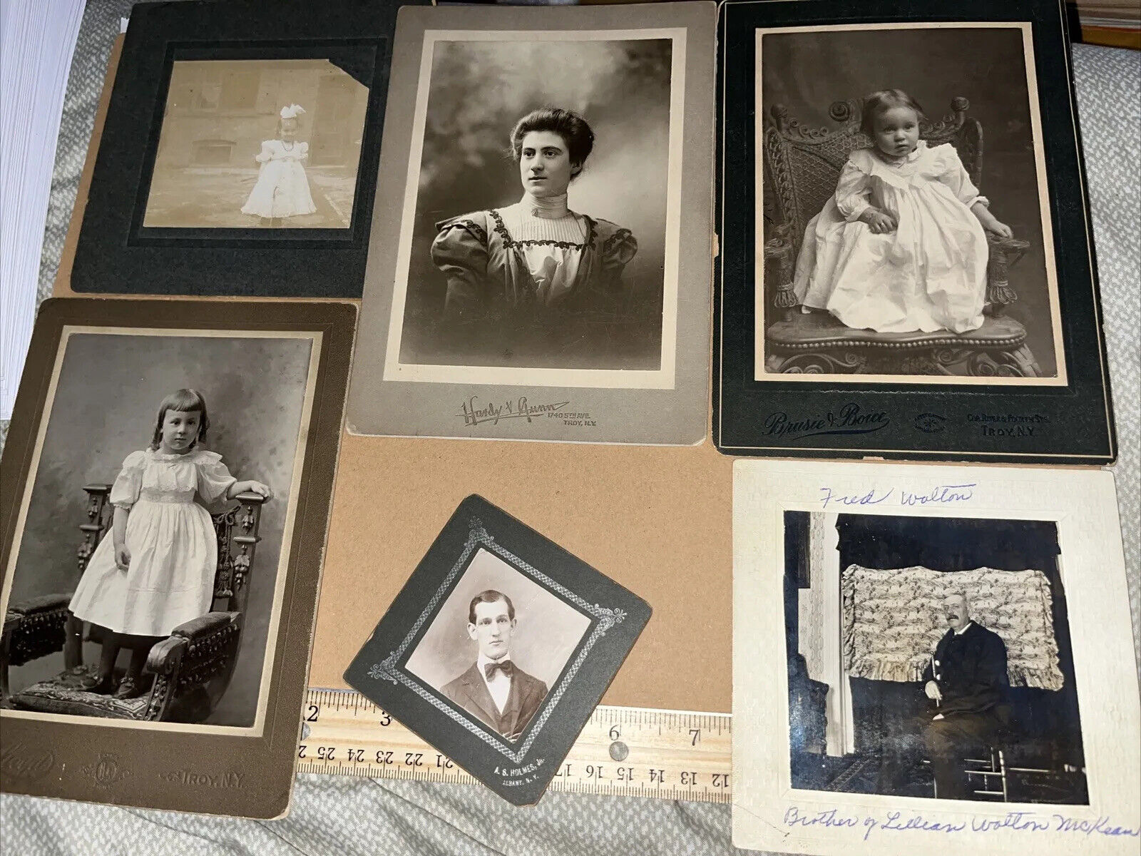 Lot: 7 Antique Cabinet Card Photos Portraits: McKean Genealogy Troy / Albany NY