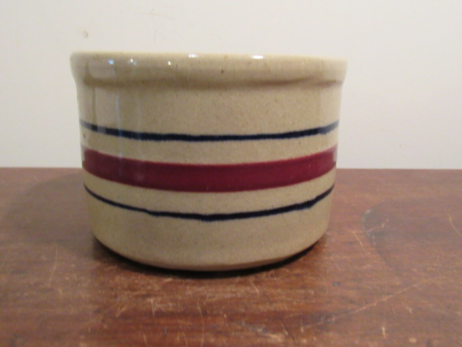 Vintage R.R.P. Co. Small Striped Stoneware Crock