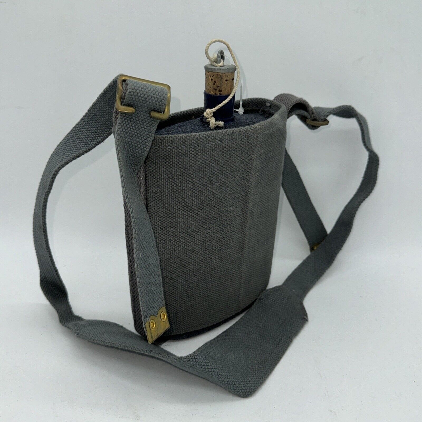 Vintage WW2 British Military Canteen BLUE with Rubber Stopper And Canvas Carrier