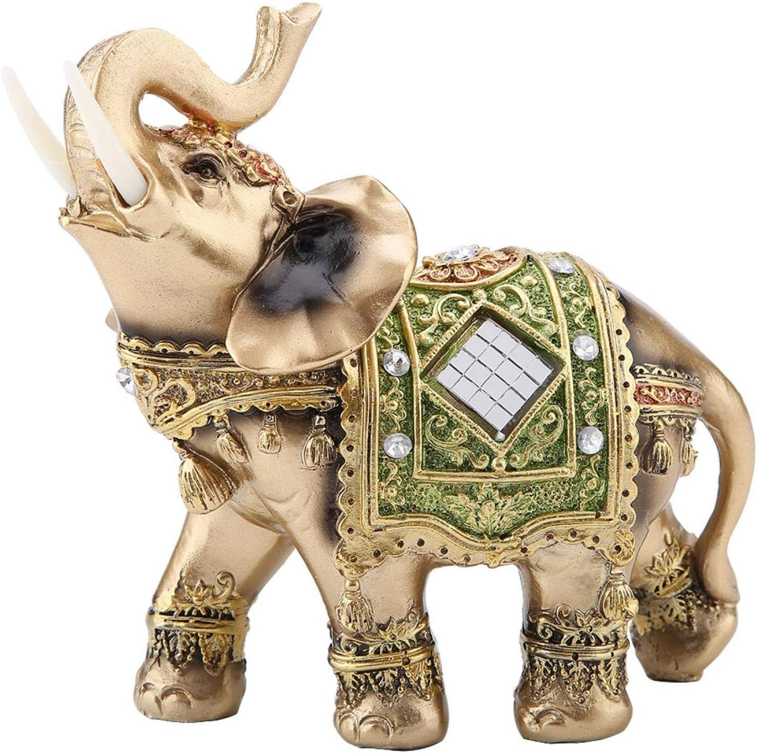 Brass Color Elegant Elephant,Wealth Lucky Figurine for Office Home Dec