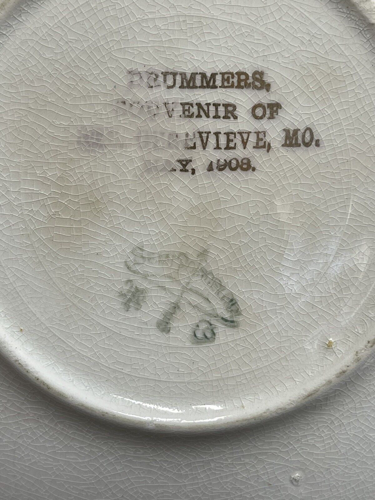 Rare May 1908 Souvenir Plate Drummers Ste Genevieve Missouri 6.5”