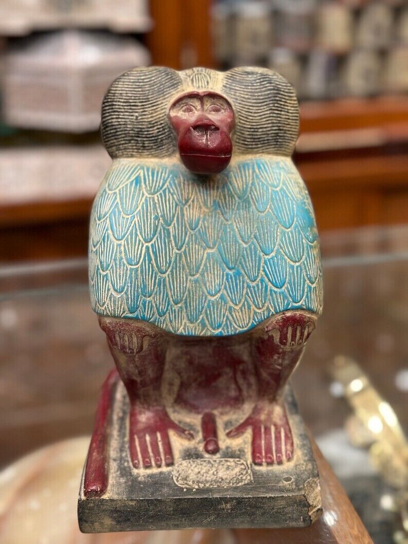 Authentic Thoth statue -the baboon god-Symbol of wisdom writing-the moon