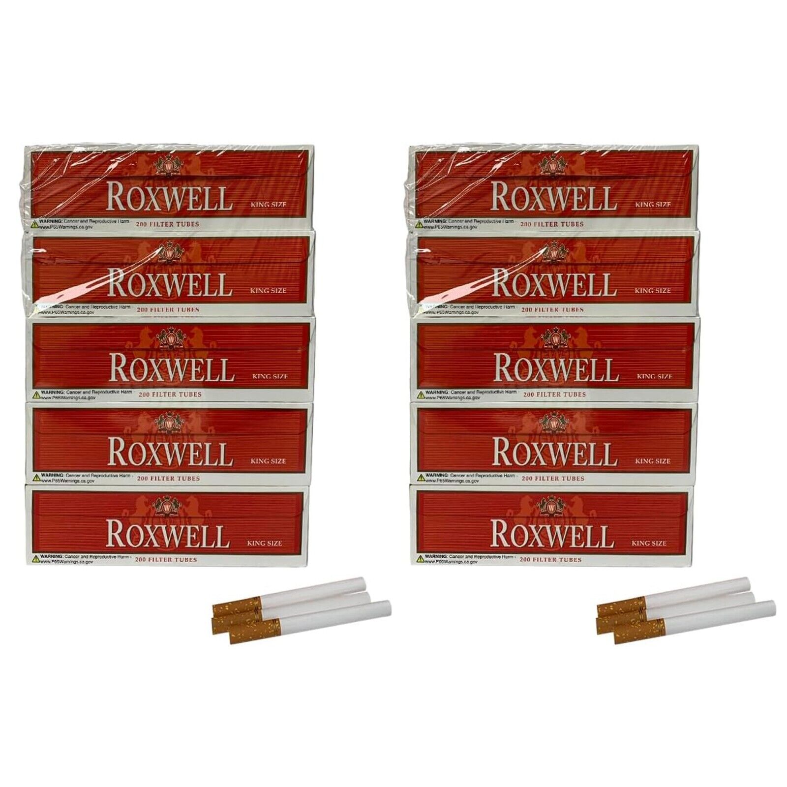 Roxwell Cigarette Tubes King Size Original Red Superior Quality 10 Box of 200 Ct