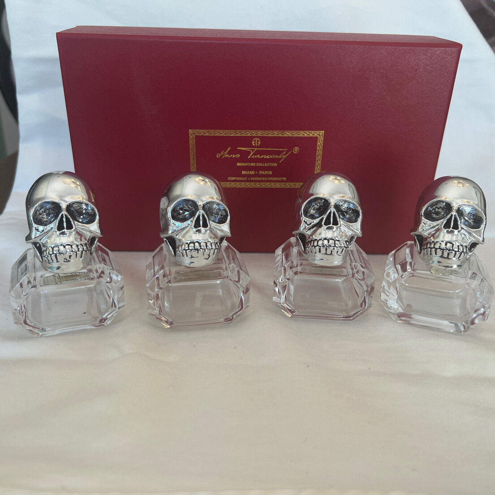 HANS TURNWALD Designer Skull Napkin Rings-Fancy-Set of 4-New in Box