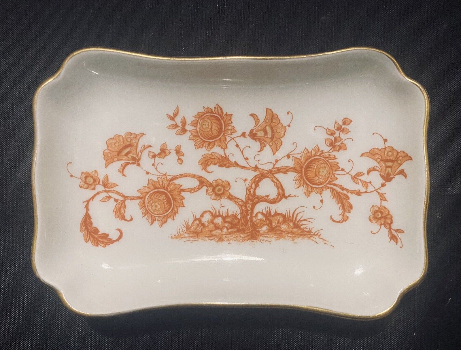 Tehran Haviland Limoges Porcelain Dish Tray Made in France Rust Floral Trees