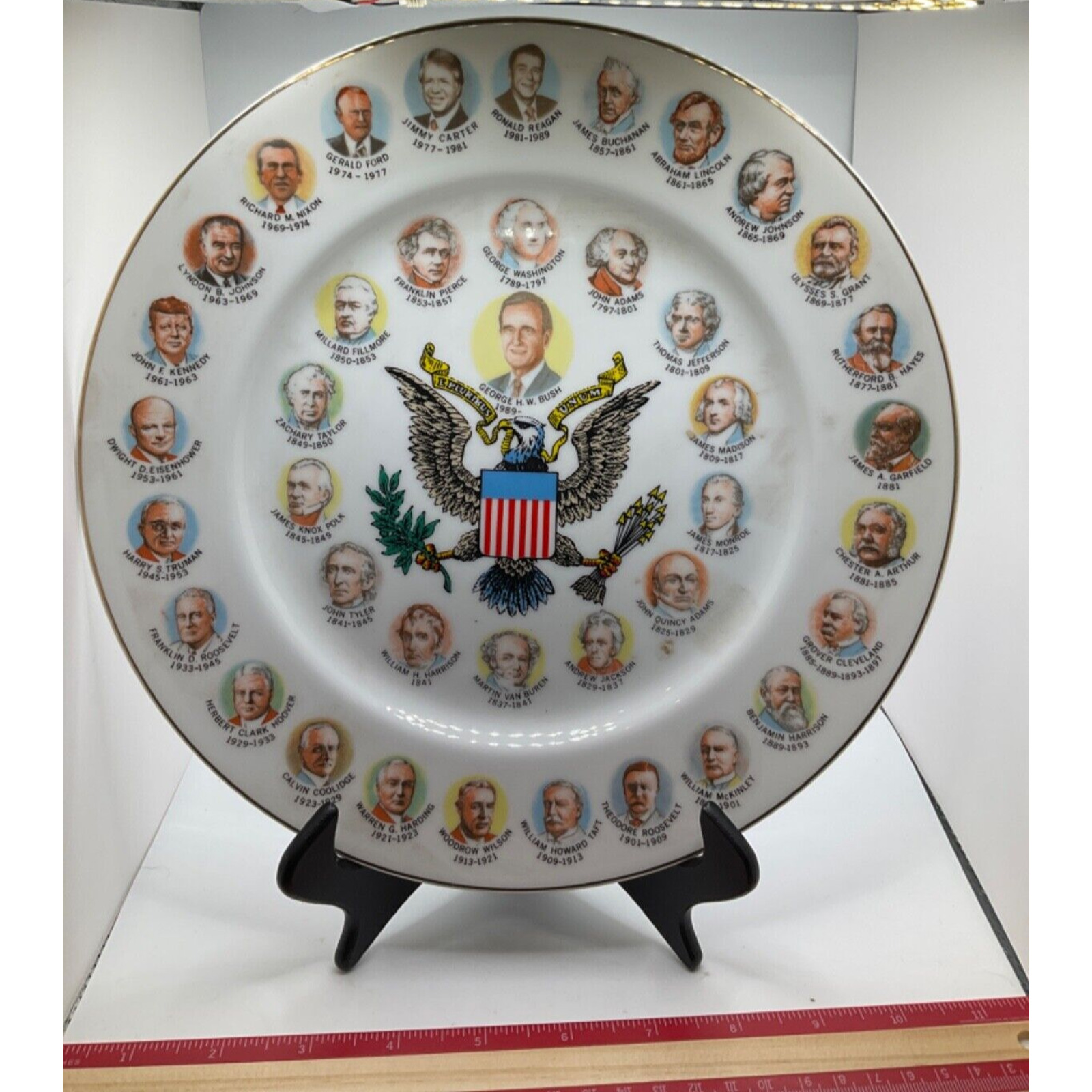 Vintage USA Presidents Plate Collectible Item Up to 1989 George Bush